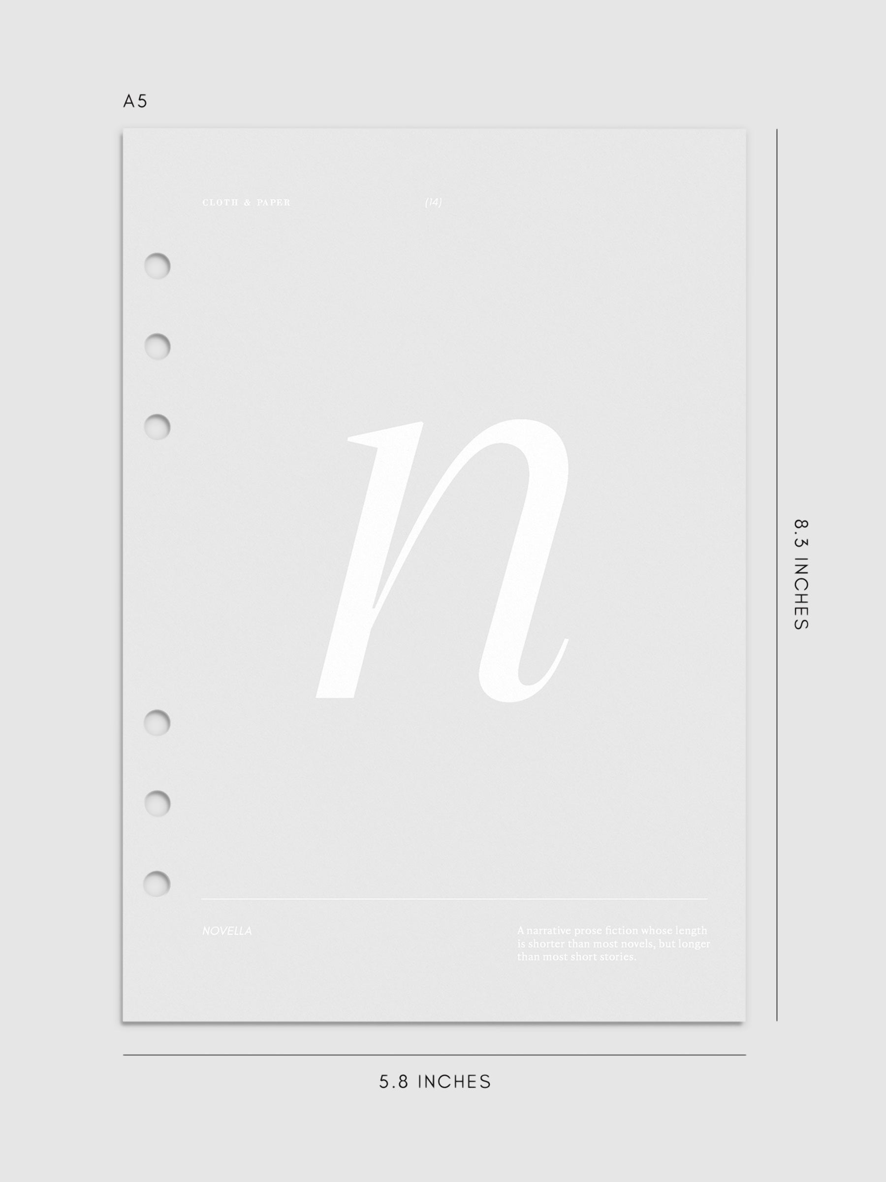 Monogram Vellum Planner Dashboard N in A5 displayed on a neutral background. 