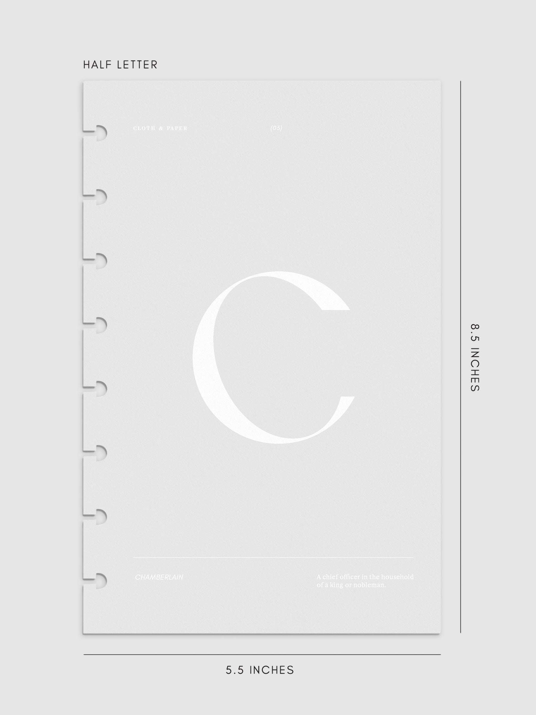 Monogram Vellum Planner Dashboard C in Half Letter displayed on a neutral background. 