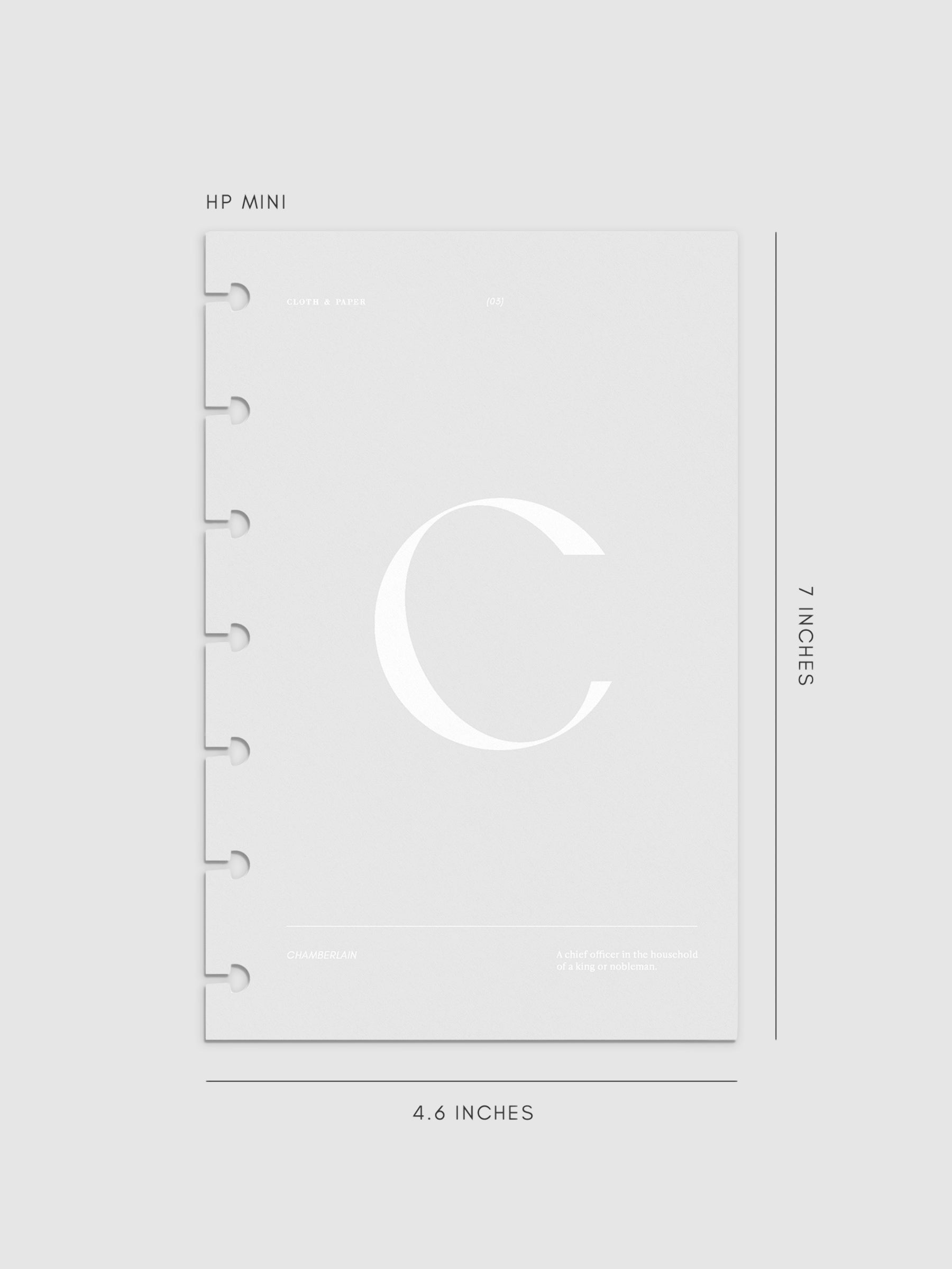 Monogram Vellum Planner Dashboard C  in HP Mini displayed on a neutral background. 