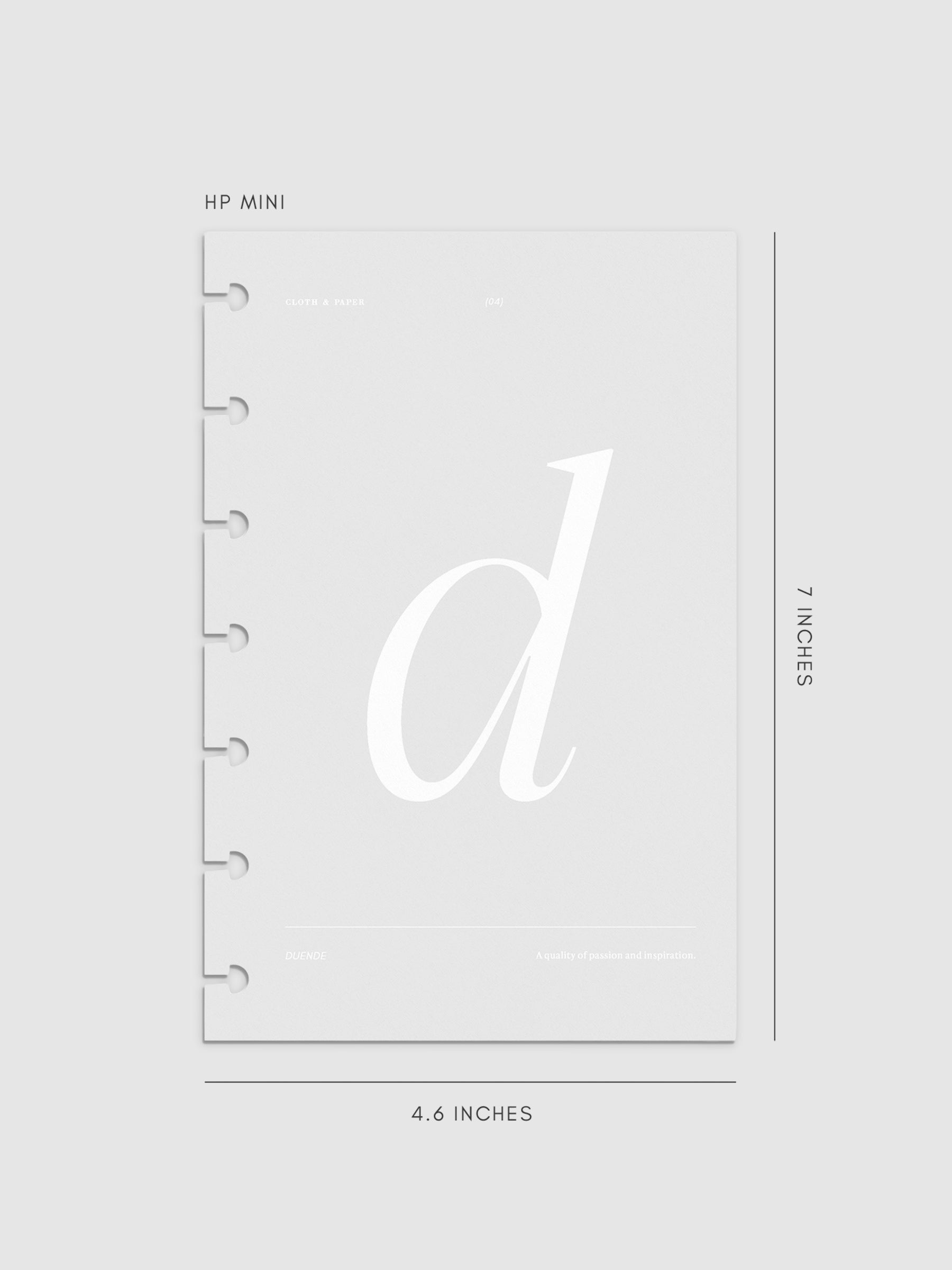 Monogram Vellum Planner Dashboard D  in HP Mini displayed on a neutral background. 