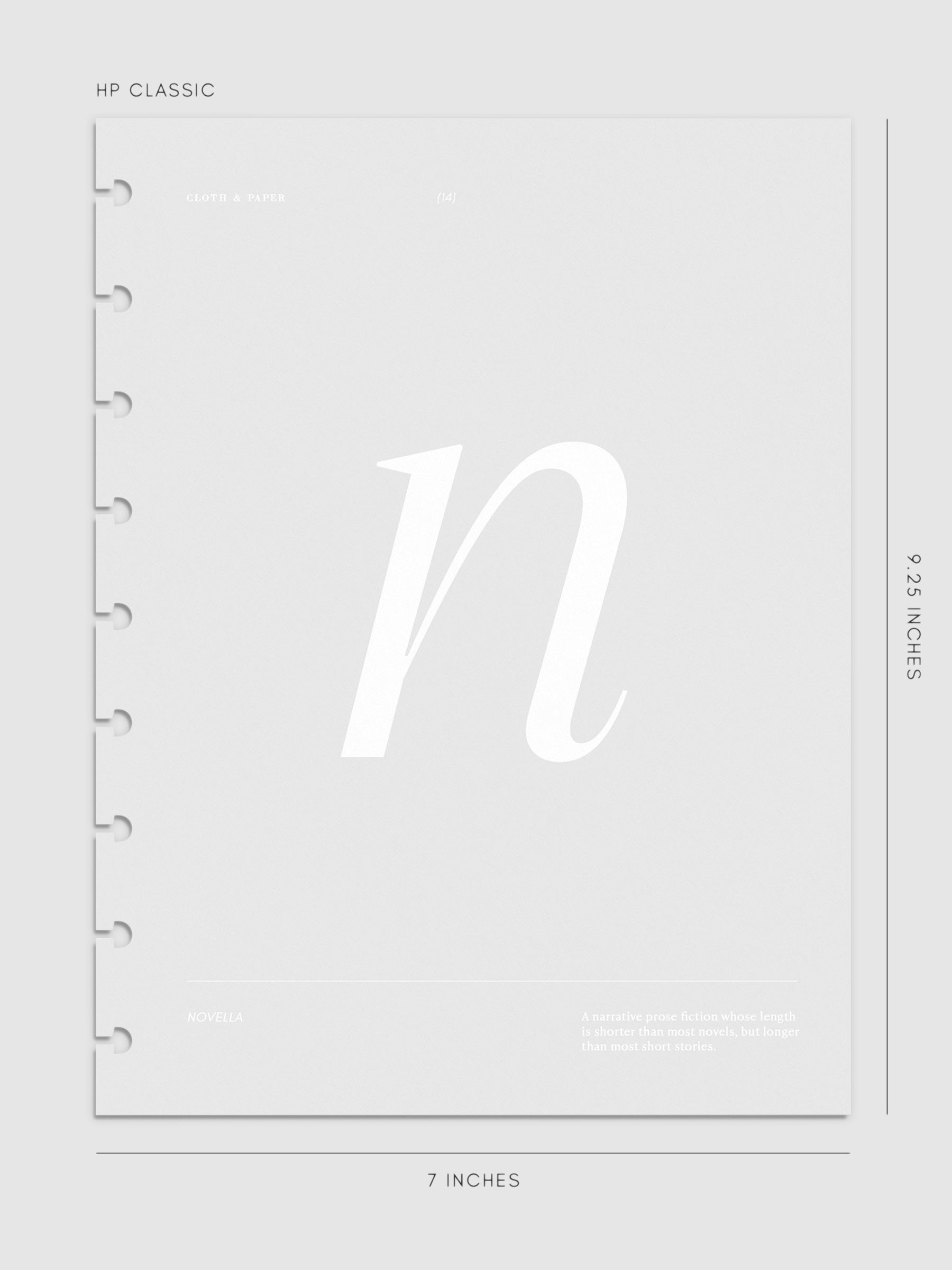 Monogram Vellum Planner Dashboard N in HP Classic displayed on a neutral background. 