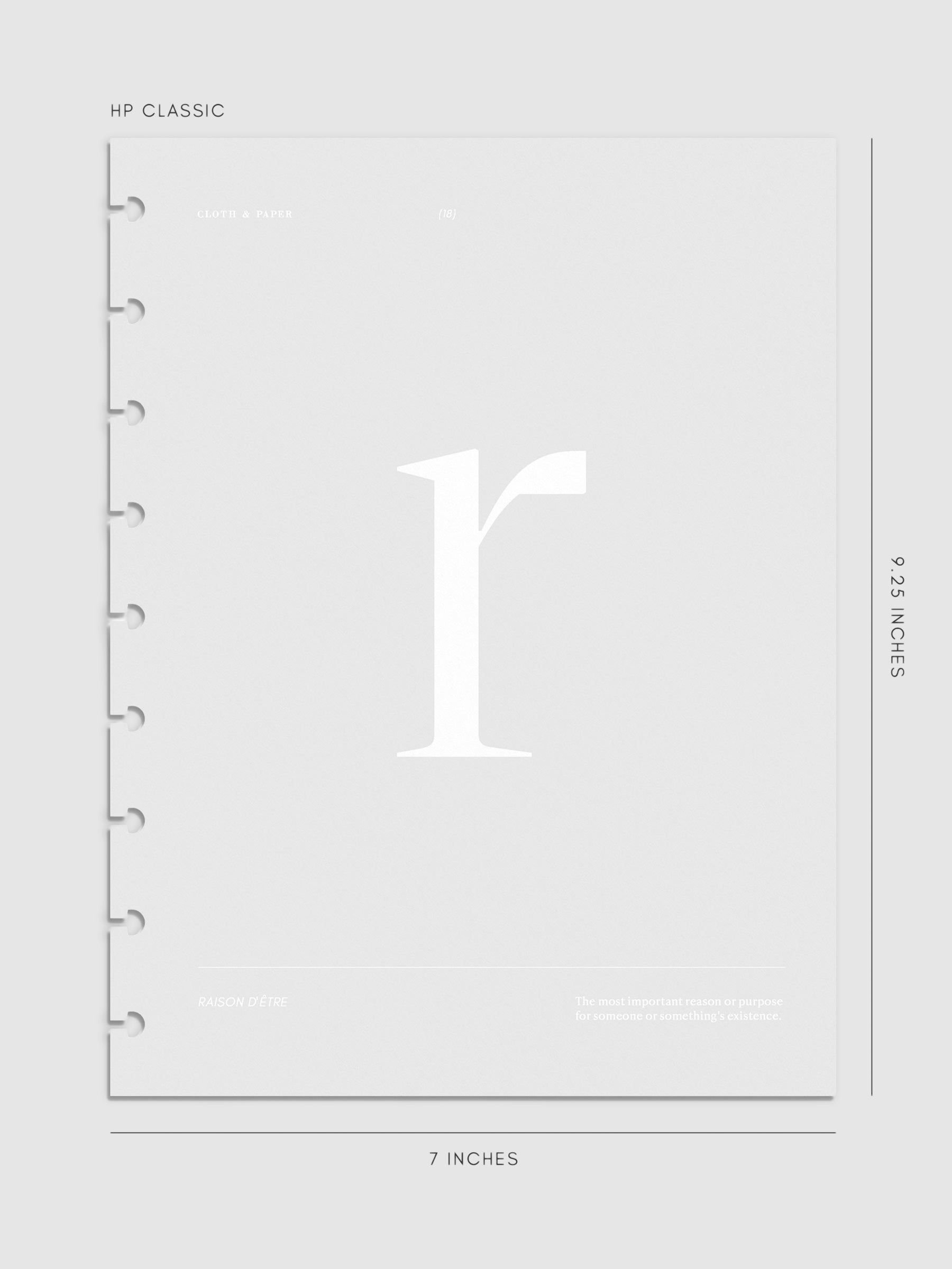 Monogram Vellum Planner Dashboard R in HP Classic displayed on a neutral background. 