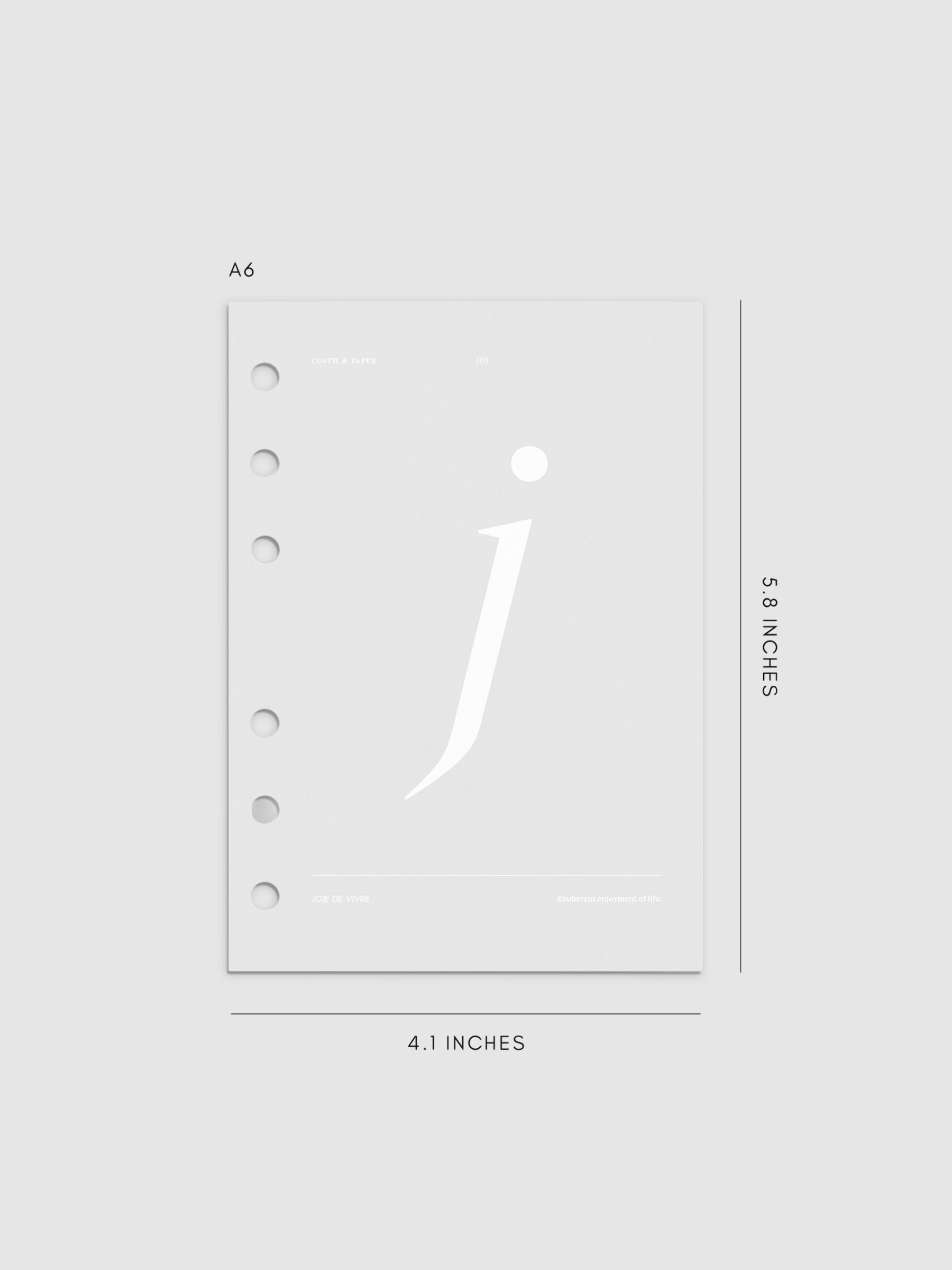 Monogram Vellum Planner Dashboard J in A6 displayed on a neutral background. 