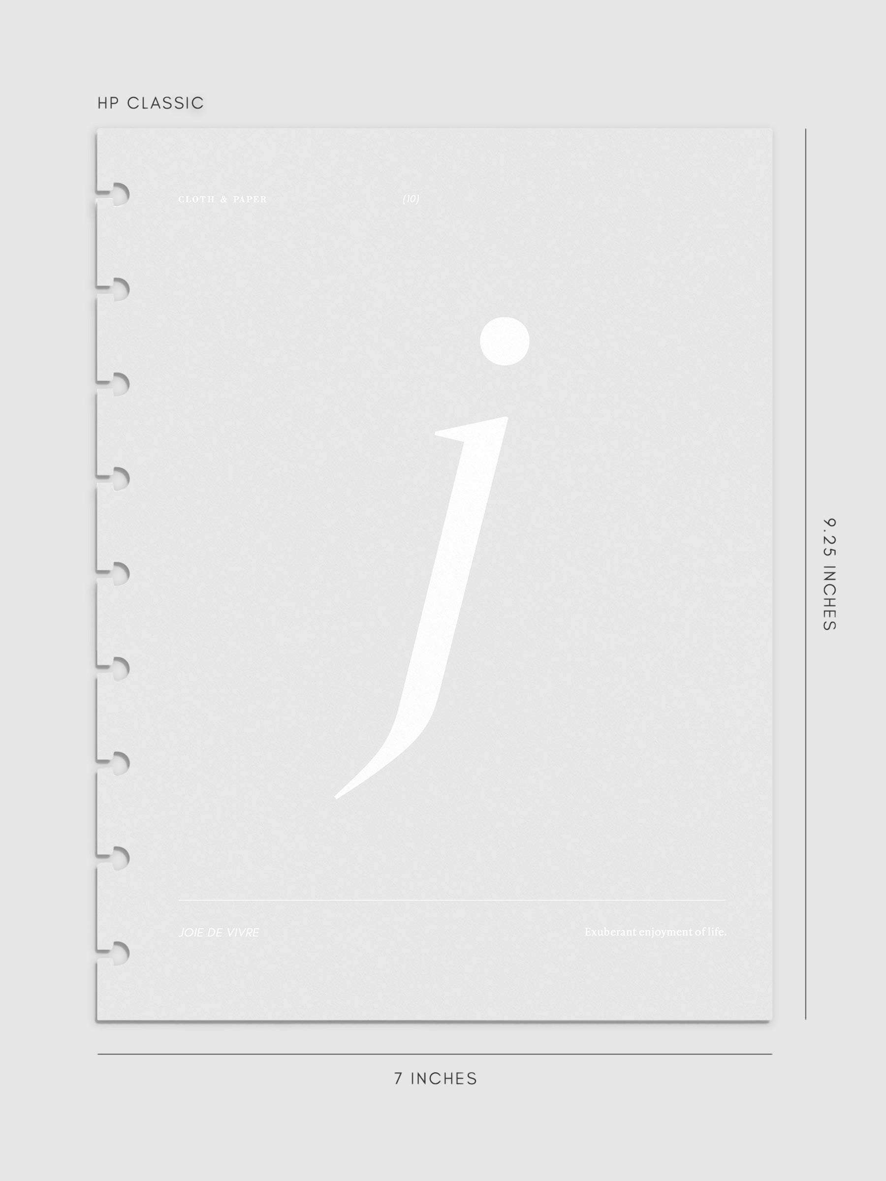 Monogram Vellum Planner Dashboard J in HP Classic displayed on a neutral background. 