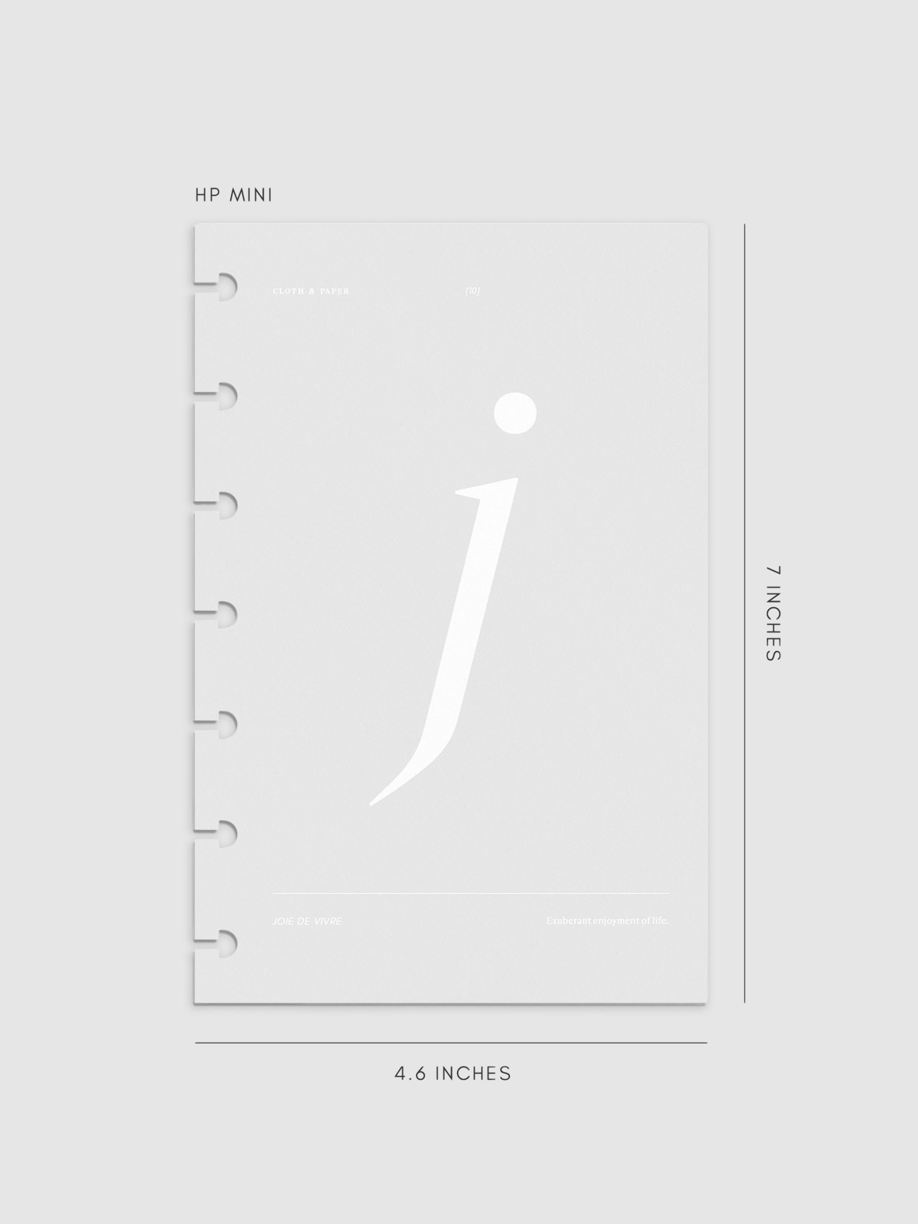 Monogram Vellum Planner Dashboard J  in HP Mini displayed on a neutral background. 