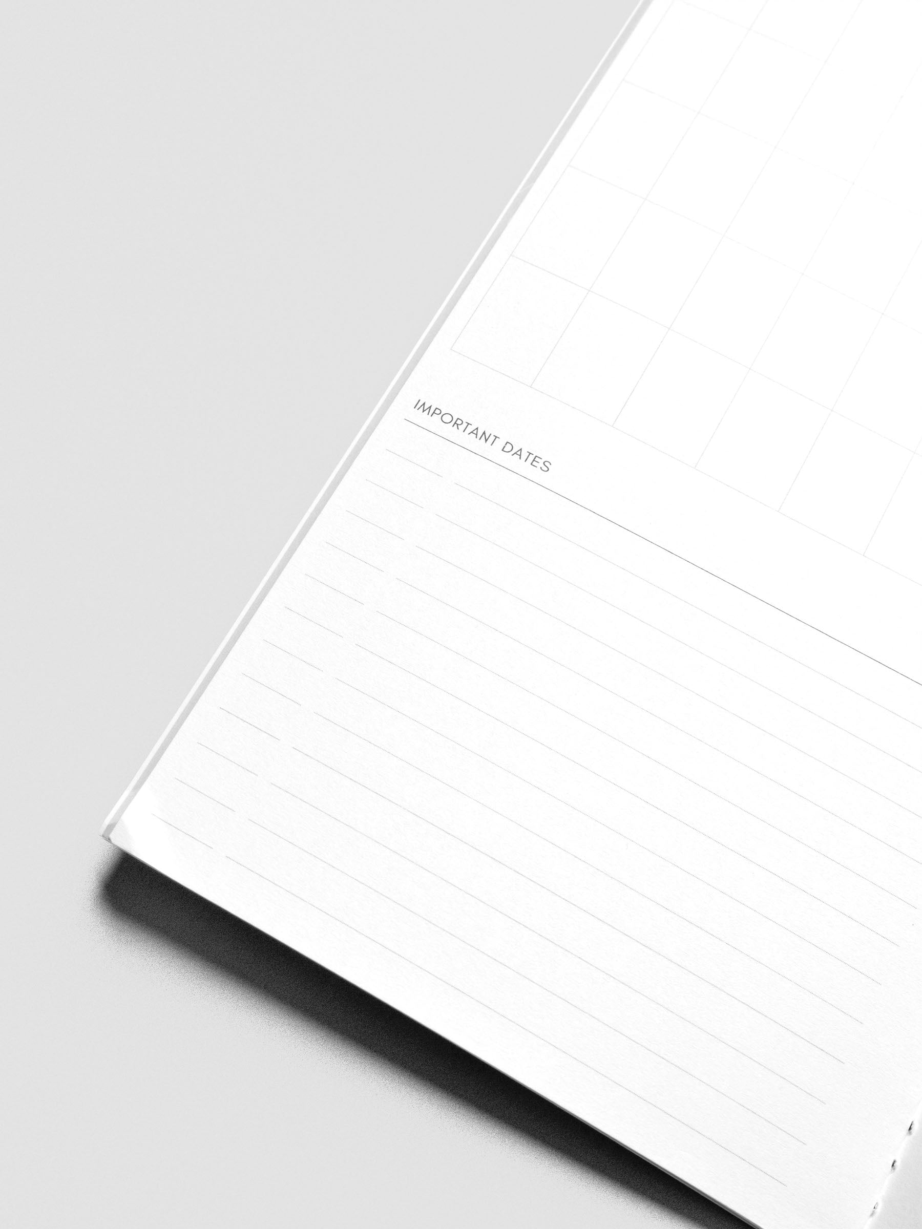 Travel Notebook in size A5 Slim in color Lagoon with Monthly Admin pages with inner pages shown in close up.