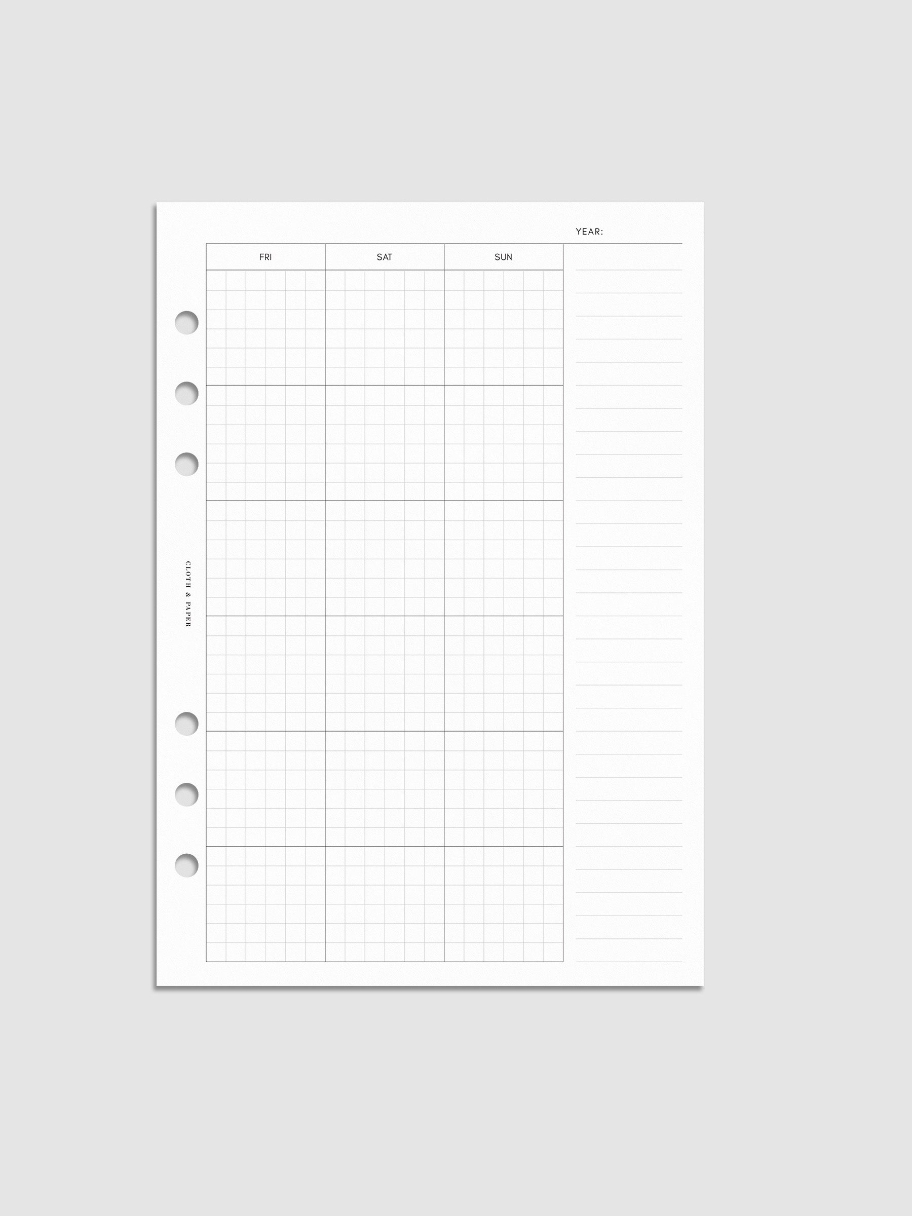 One page of Monthly Graph Planner Inserts in size A5 with graph note style calendar and a lined notes section.