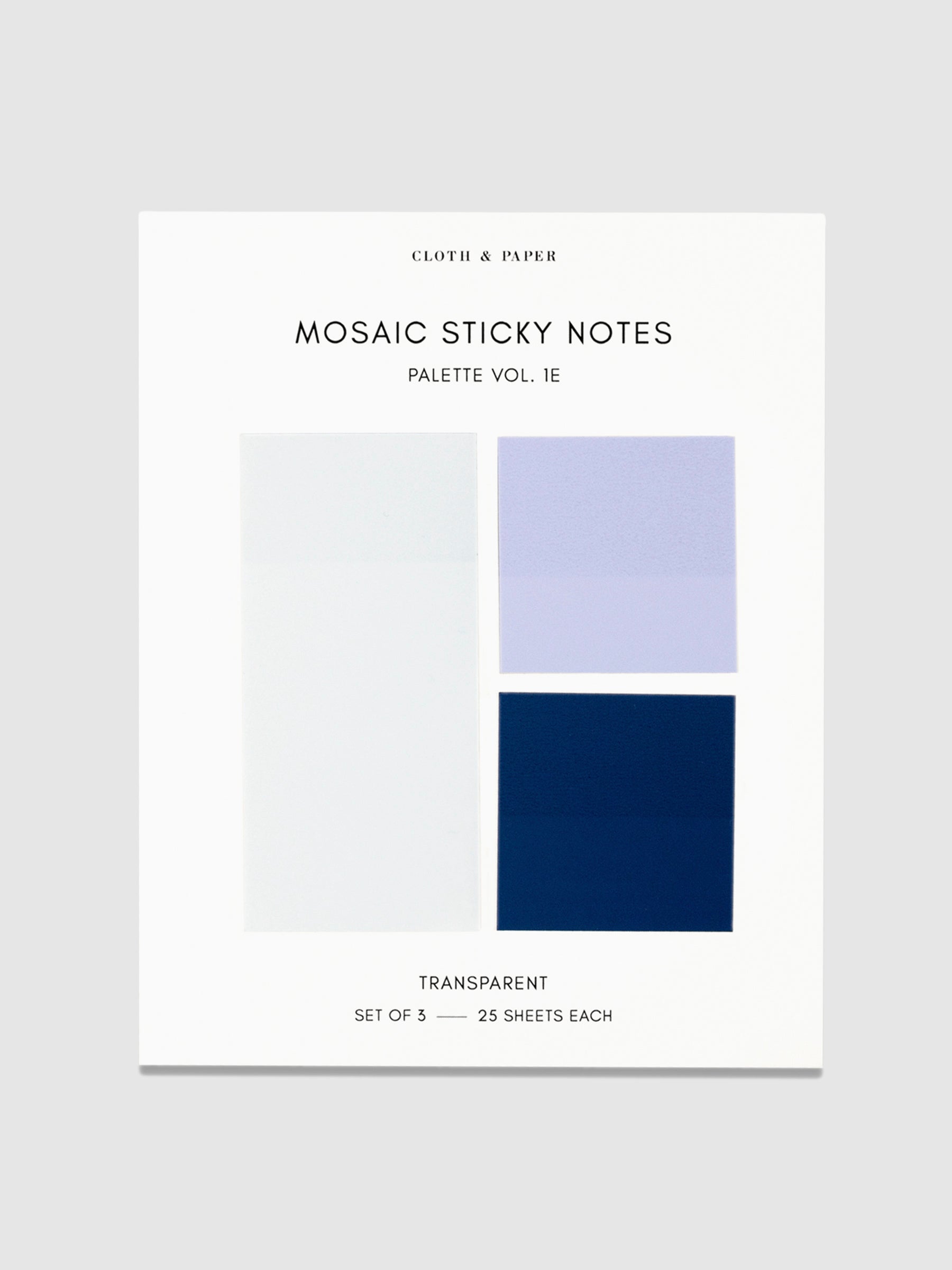 Mosaic Sticky Notes, Palette Vol. 1E, Cloth and Paper. Sticky notes on their backing against a neutral background.