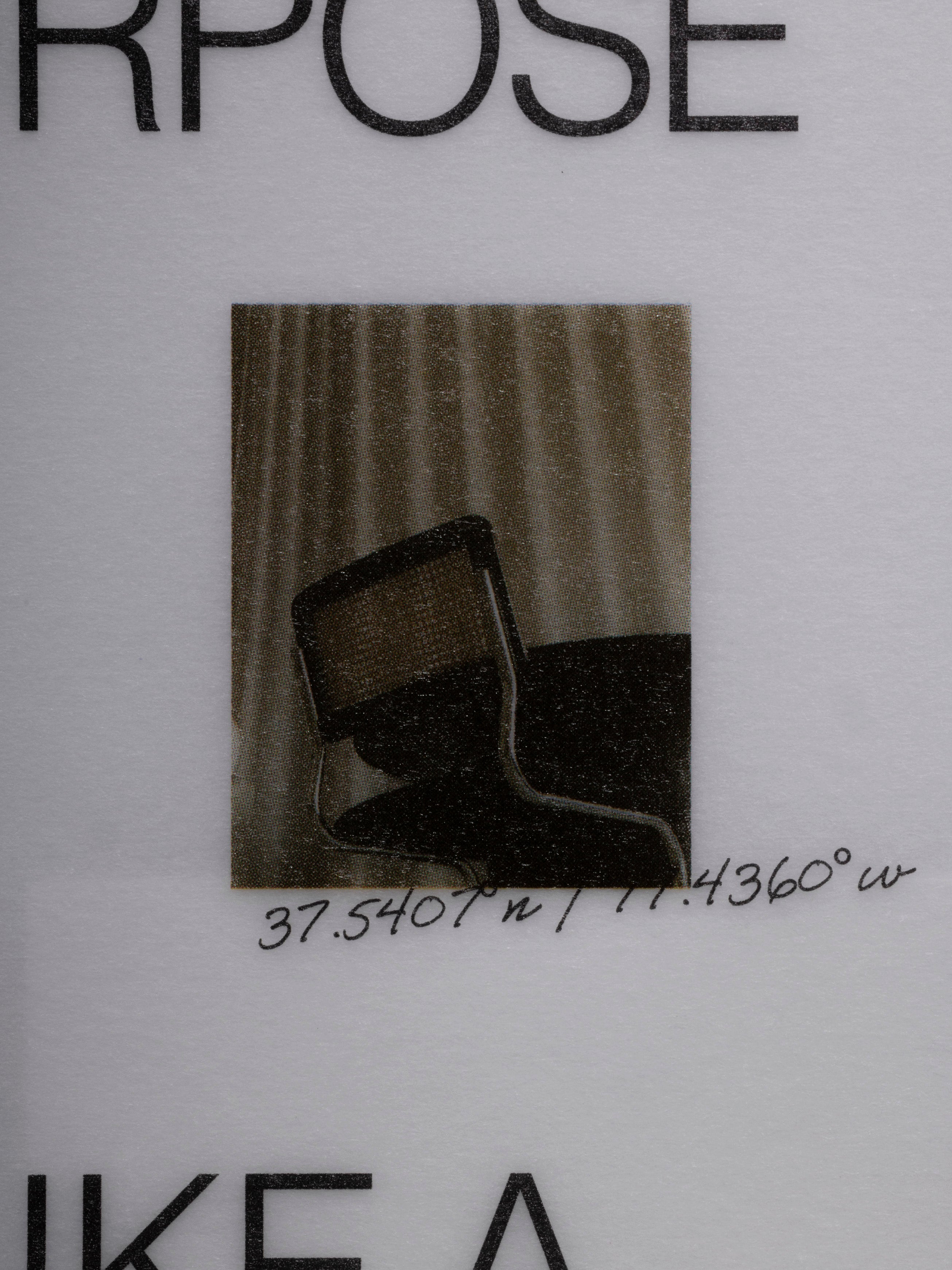 Close up view of the image of a chair at a table on the vellum journaling card.