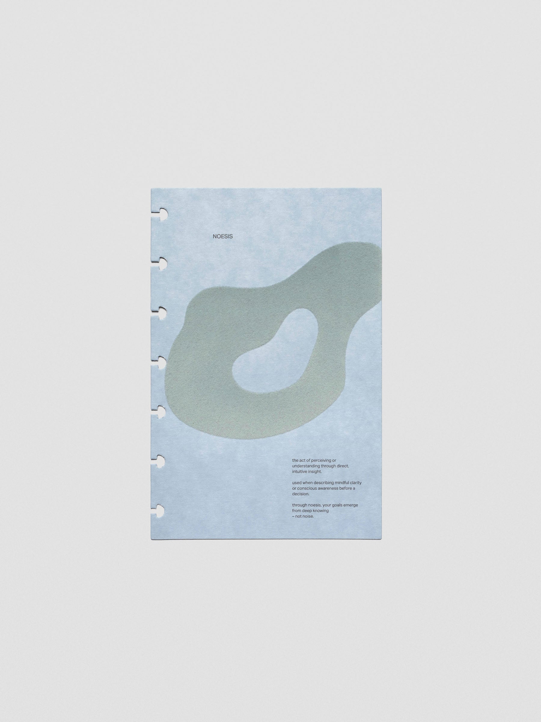 Blue speckle cardstock planner dashboard with organic shape design flocked in blue-green with text design shown in HP Mini size.