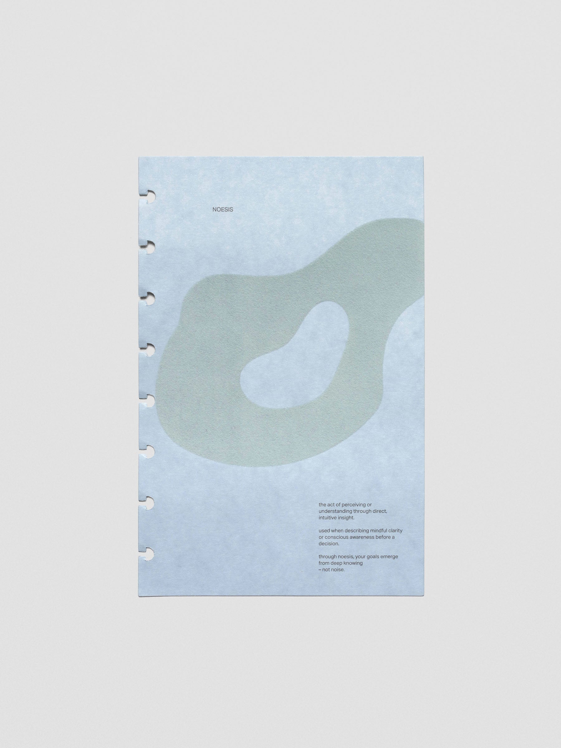 Blue speckle cardstock planner dashboard with organic shape design flocked in blue-green with text design shown in Half Letter size.