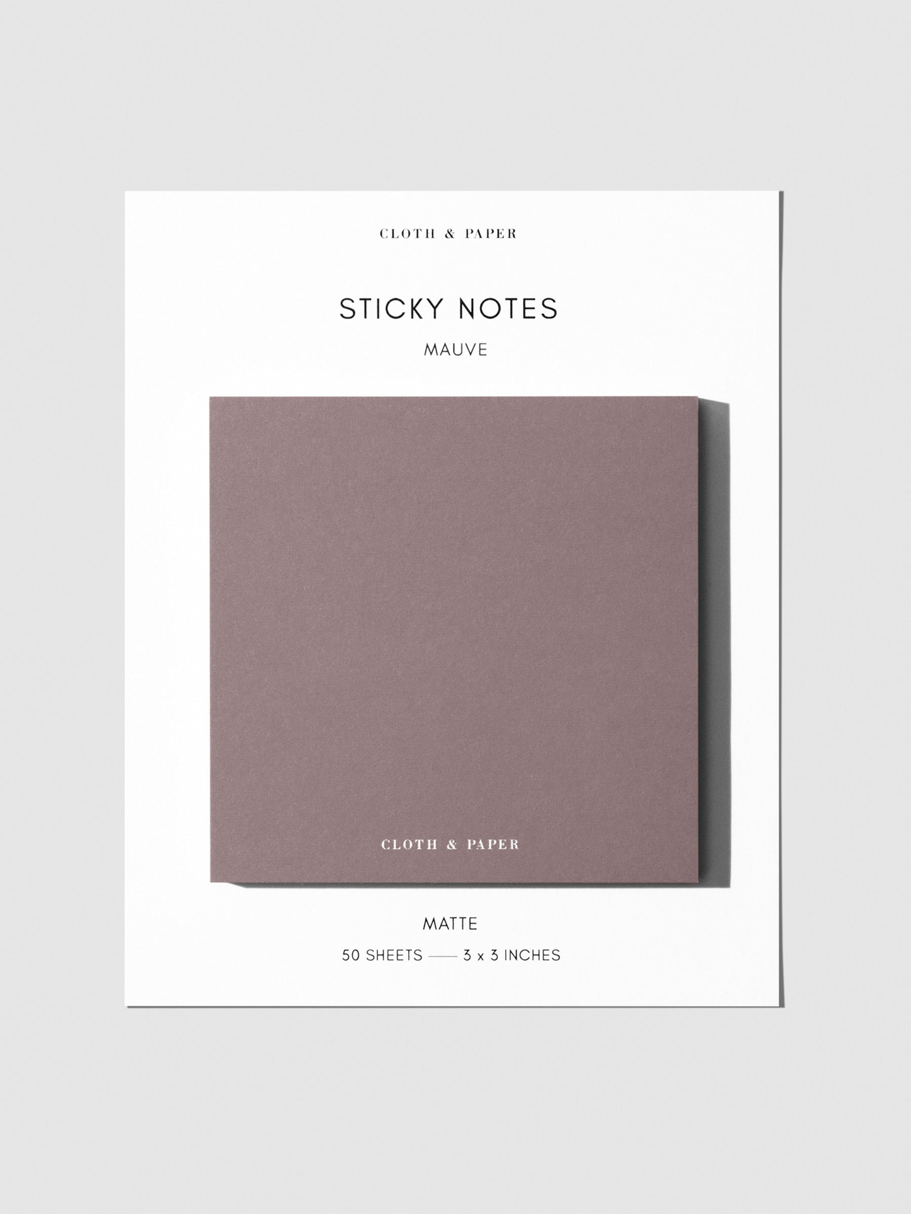 Sticky note set displayed against a neutral background. Color shown is mauve.