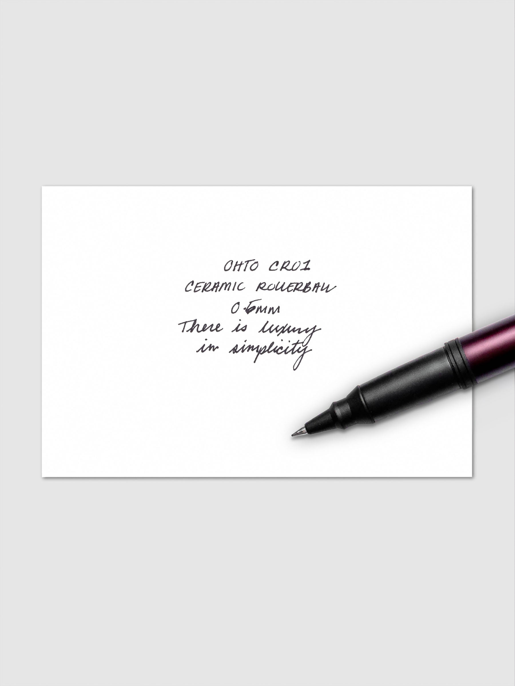 Writing sample for the OHTO CR01 Ceramic Rollerball Pen in 0.5 mm nib in the color Matte Wine.