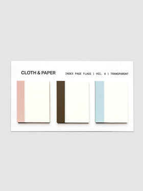 Index Page Flags shown on their backing card in pink, brown, and light blue against a neutral background.