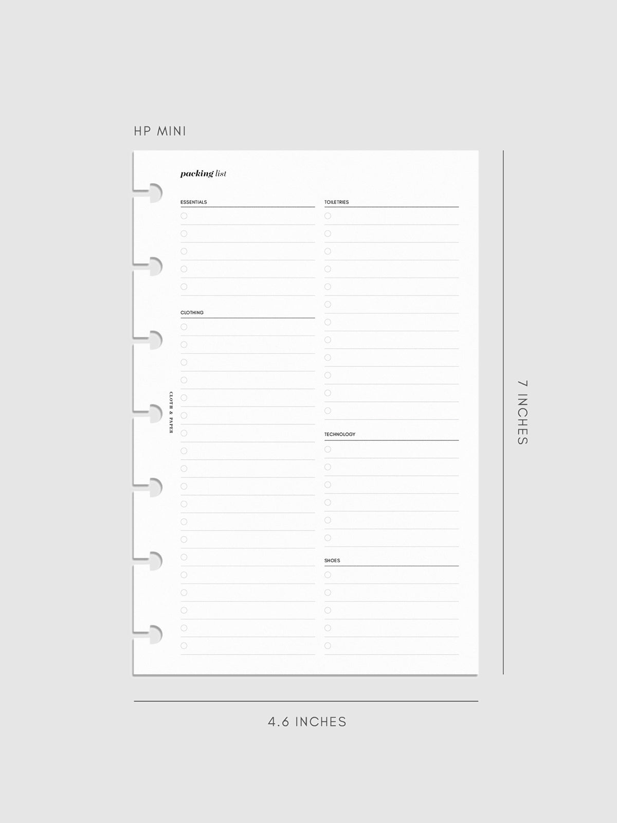 Packing List Planner Inserts | Cloth & Paper