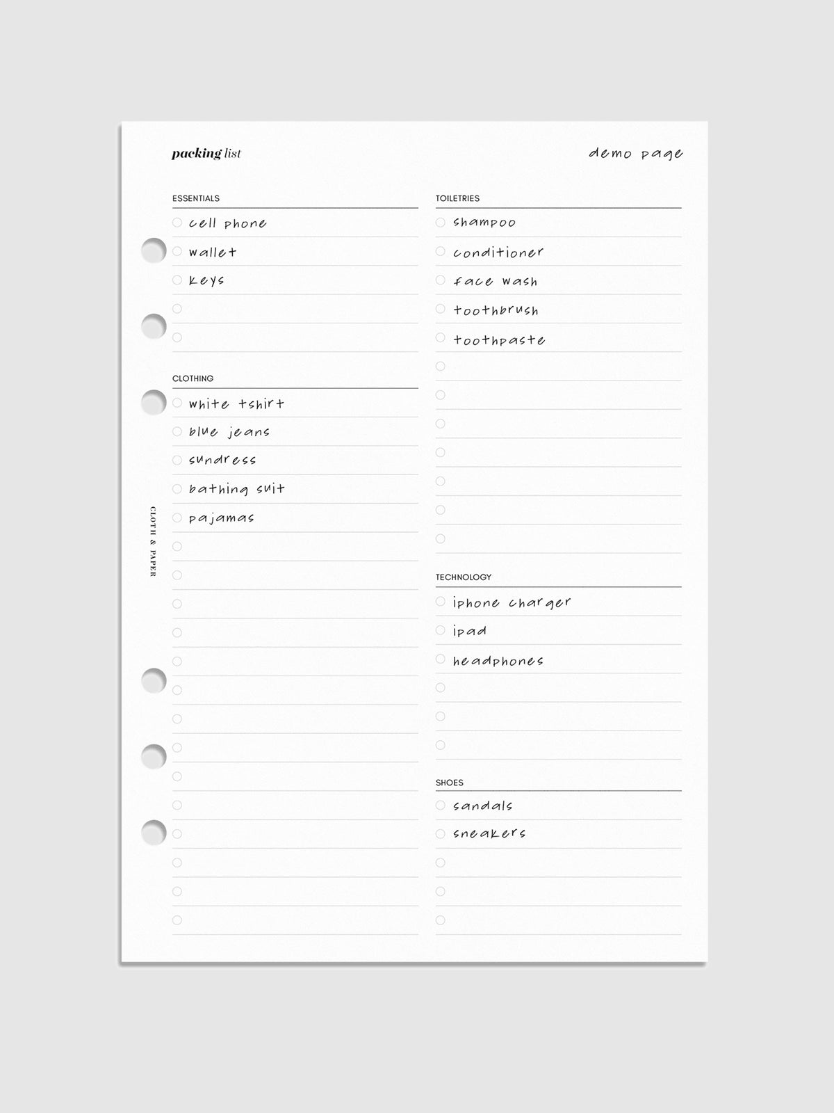 Packing List Inside Sticker Packing List Planner Inserts | Cloth & Paper