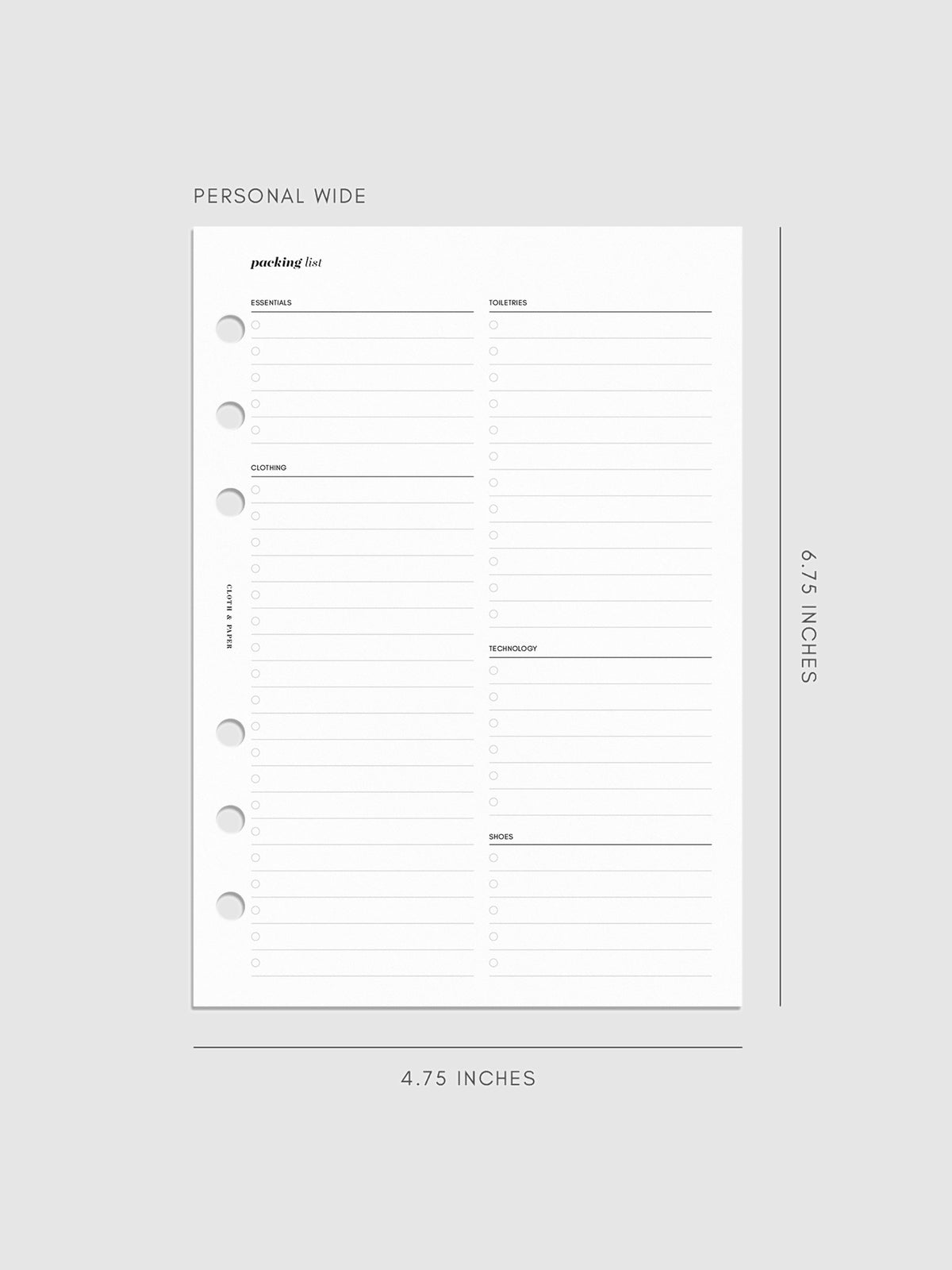 Packing List Planner Inserts | Cloth & Paper