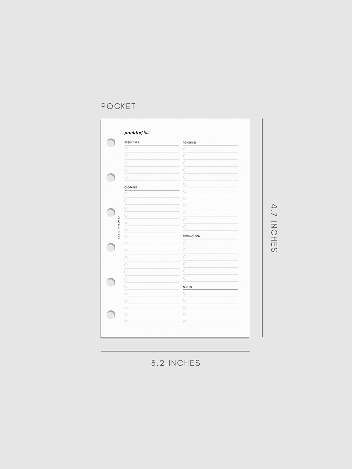 Packing List Planner Inserts | Cloth & Paper