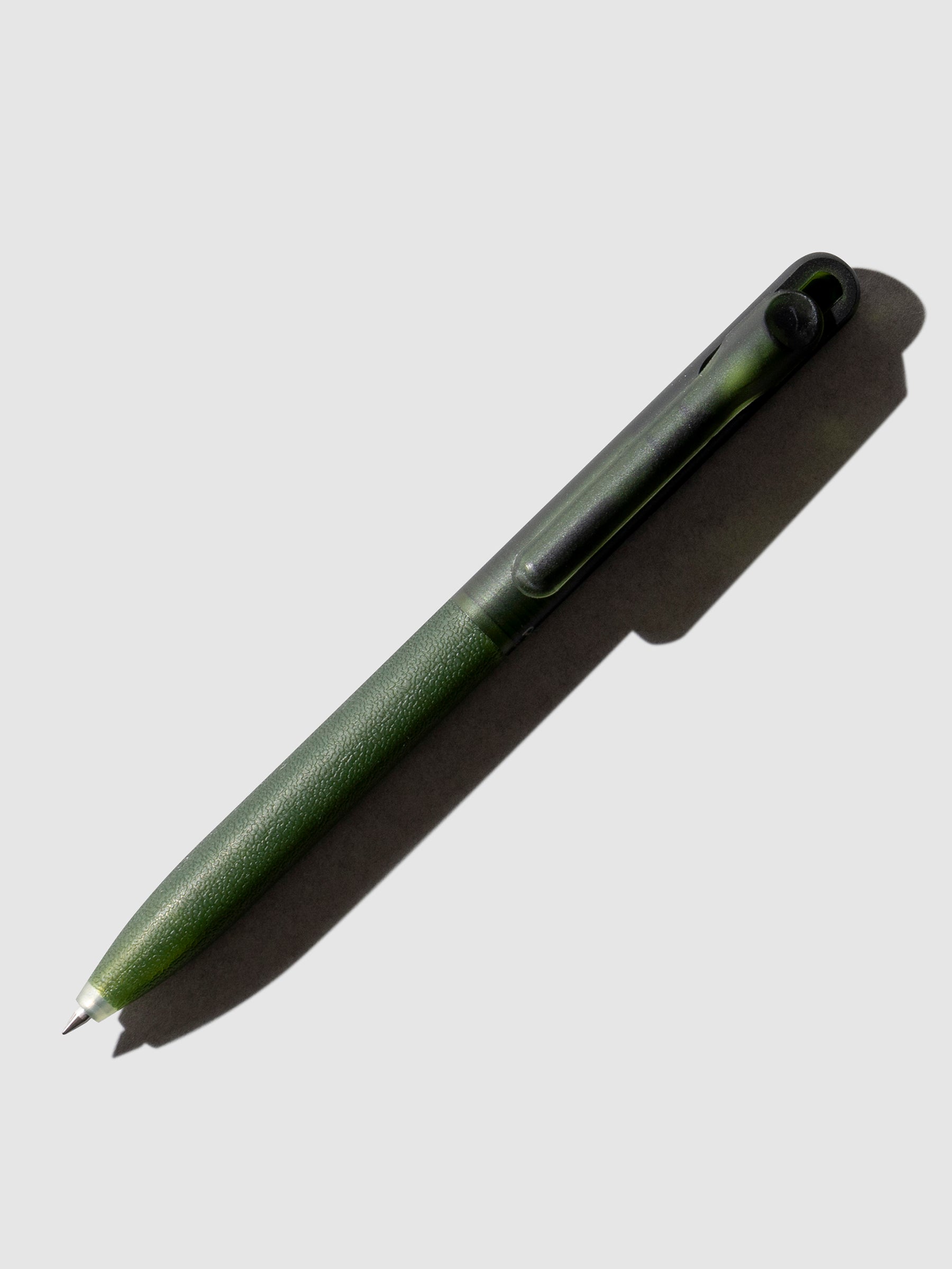 Pentel Calme Ballpoint Pen-Relaxed Forest Series-0.5 mm. Olive pen shown on a neutral background.