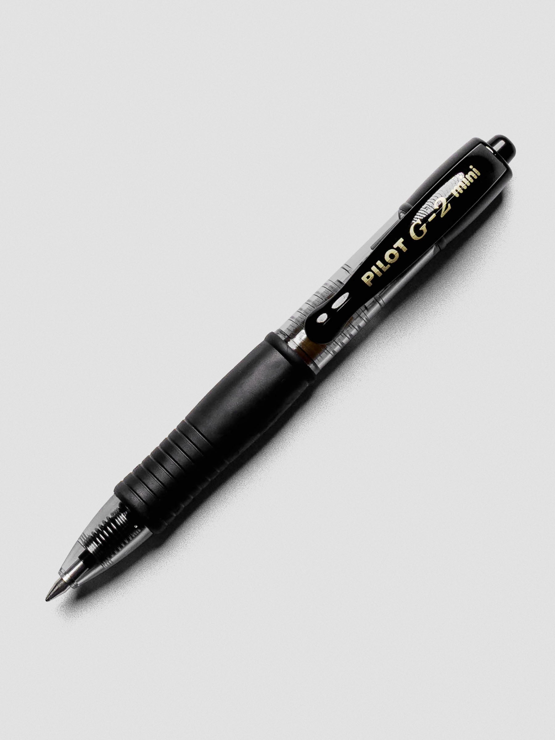 Pilot G2 Mini Black Pen in 0.7 mm shown with tip out.
