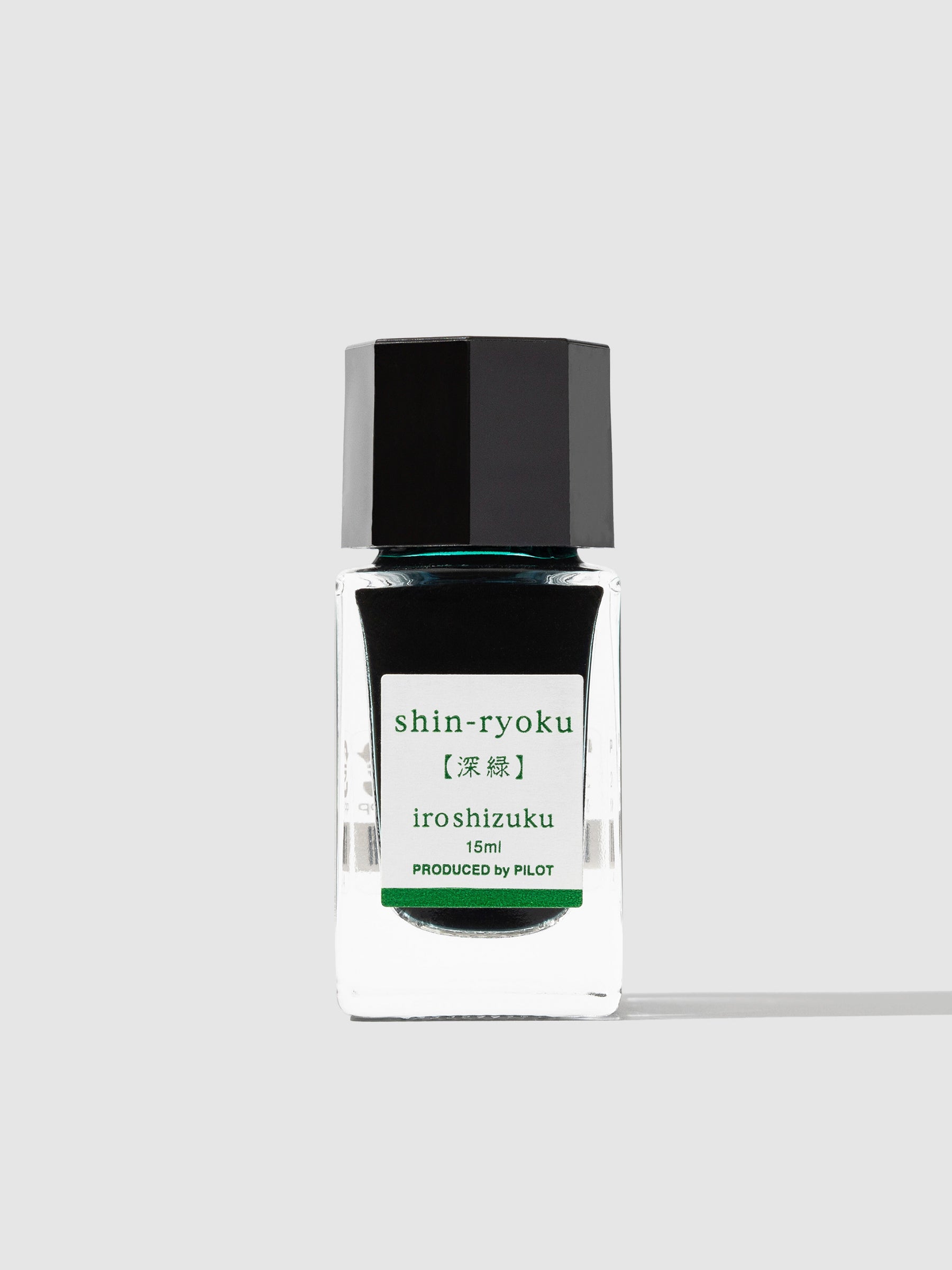 Ink bottle displayed on a neutral background. Color shown is shinryoku green.