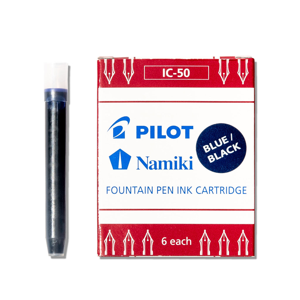 One ink cartridge displayed next to its packaging on a white background. Color shown is blue black. 