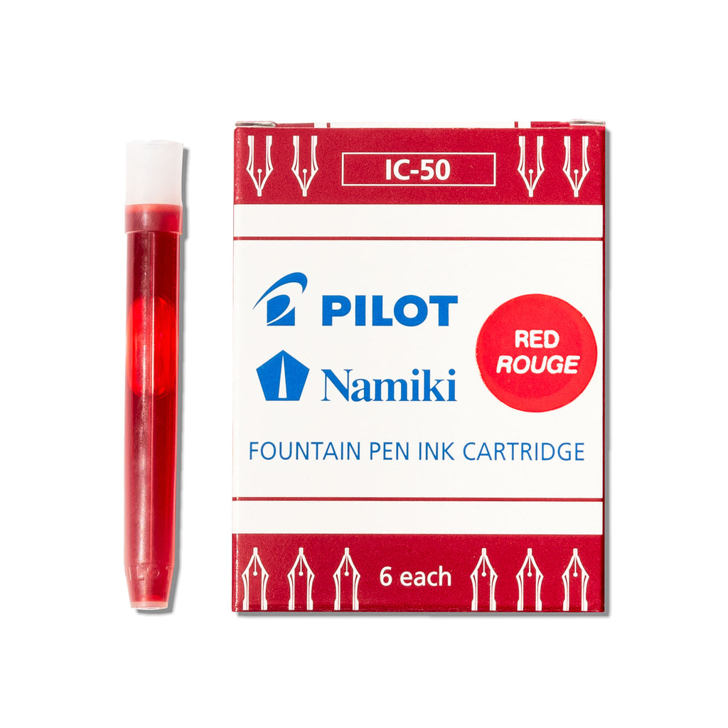 One ink cartridge displayed next to its packaging on a white background. Color shown is red. 