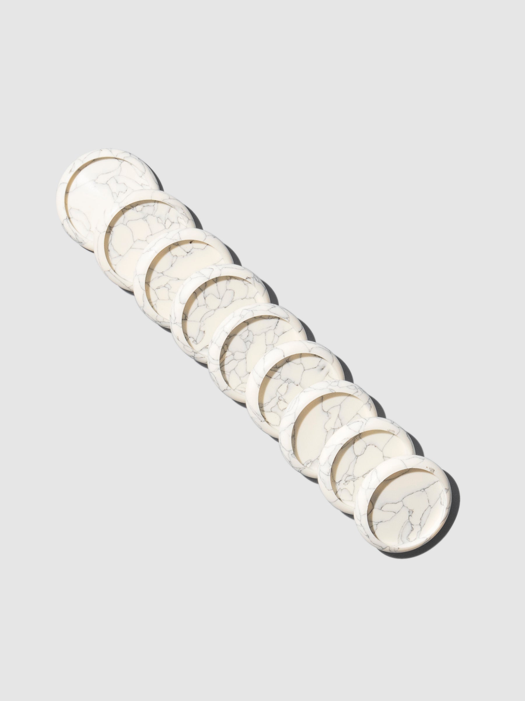 Planner Discs, White Marble, 1 inch, Cloth and Paper. Set of 9 discs displayed on a neutral background.
