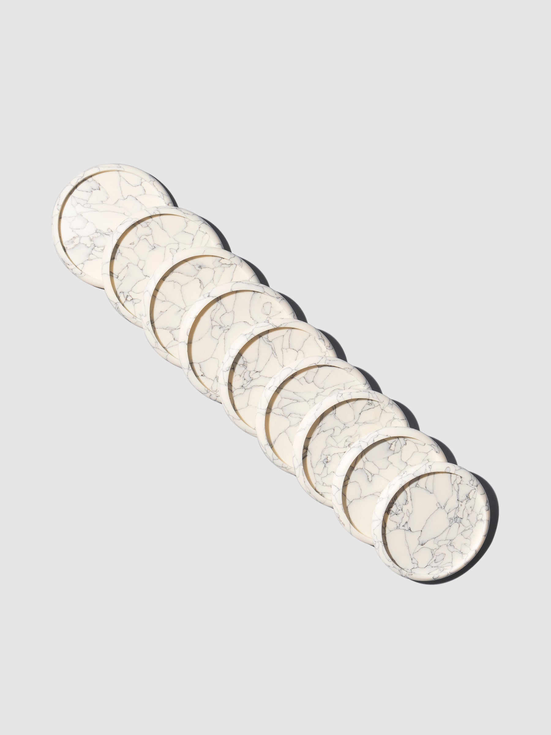 Planner Discs, White Marble, 1.25 inch, Cloth and Paper. Set of 9 discs displayed on a neutral background.