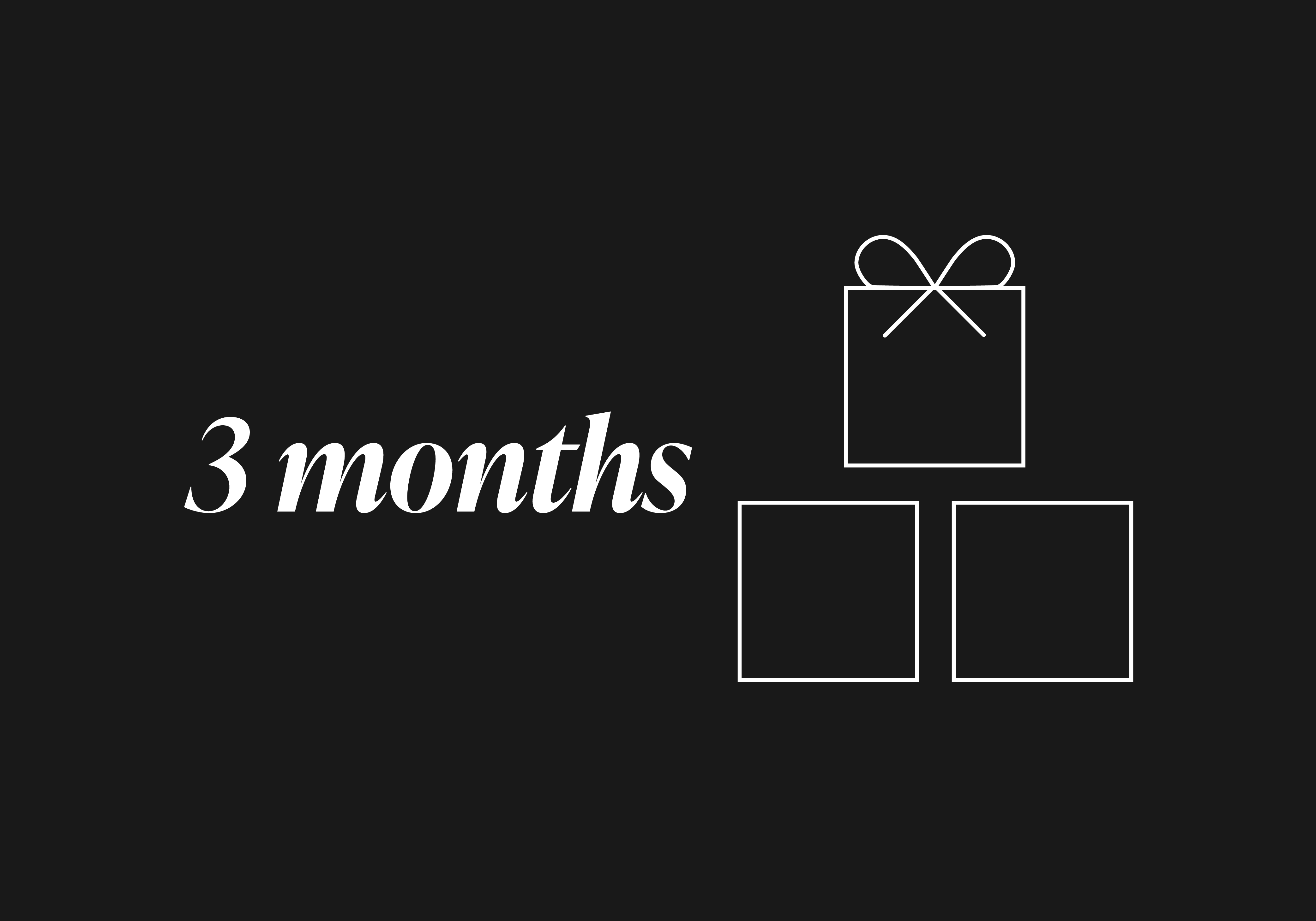 a graphic representing our 3 months option.  The graphic has text that reads 3 months and has an illustration of a three gift boxes.