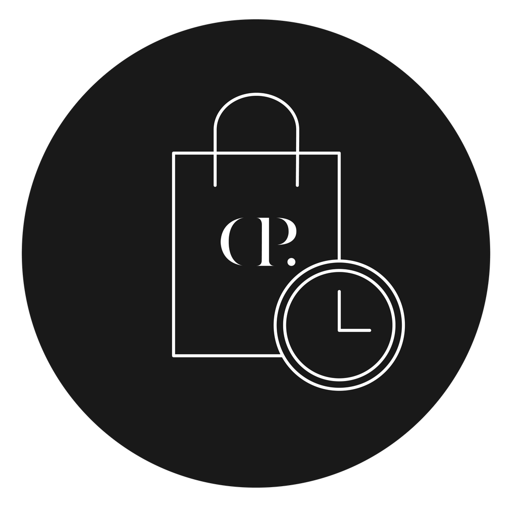 an icon representing that you can add one-time items to ship with your subscription box when subscribing for the first time and when editing your subscription before a renewal takes place.  The icon contains an illustration of a shopping bag with our CP logo and a clock just beneath.