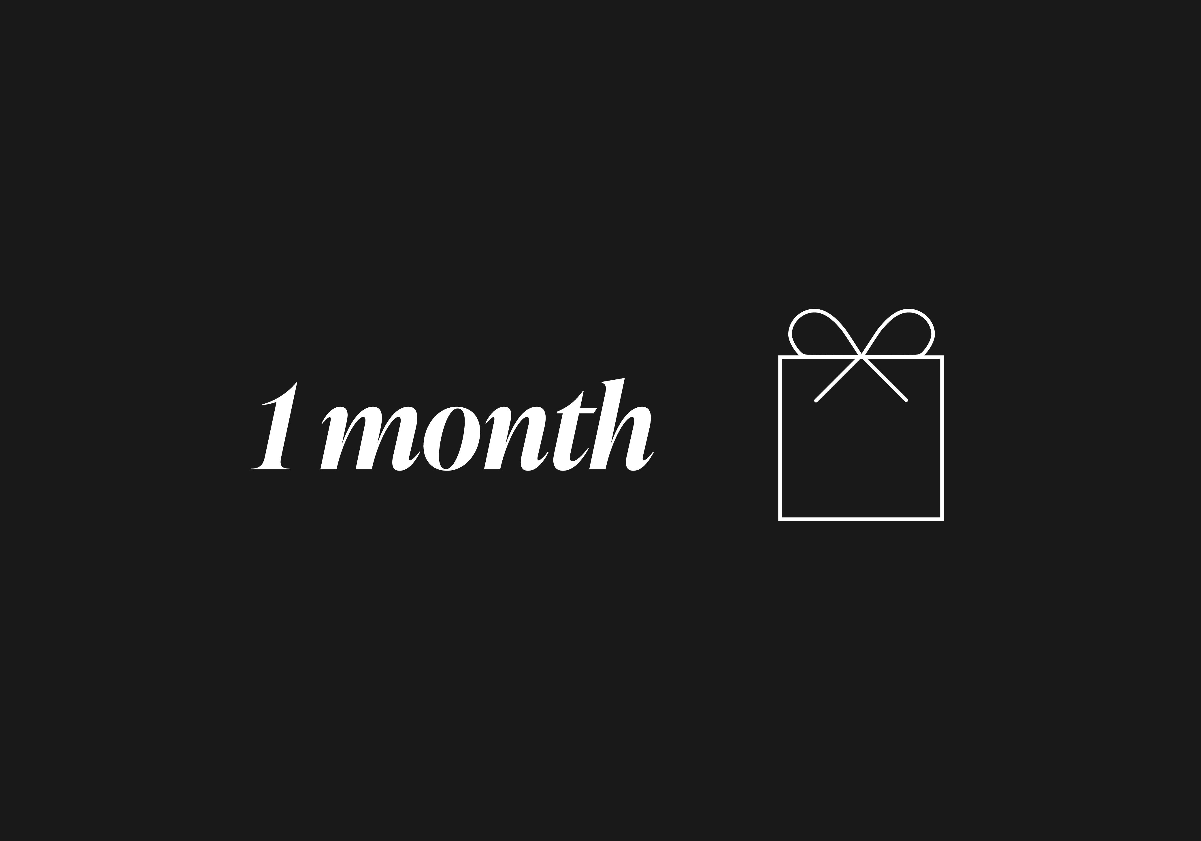 a graphic representing our month to month option.  The graphic has text that reads 1 month and an illustration of a gift box.