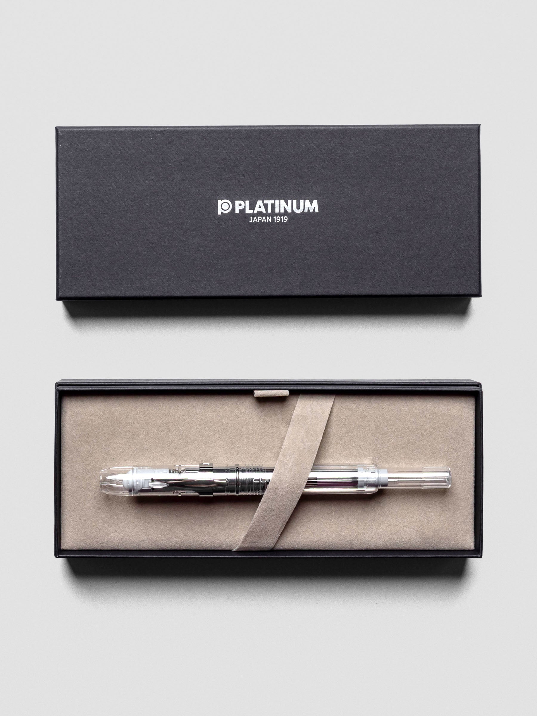 Platinum Curidas Fountain Pen in Prism Crystal shown at an angle with clip visible.