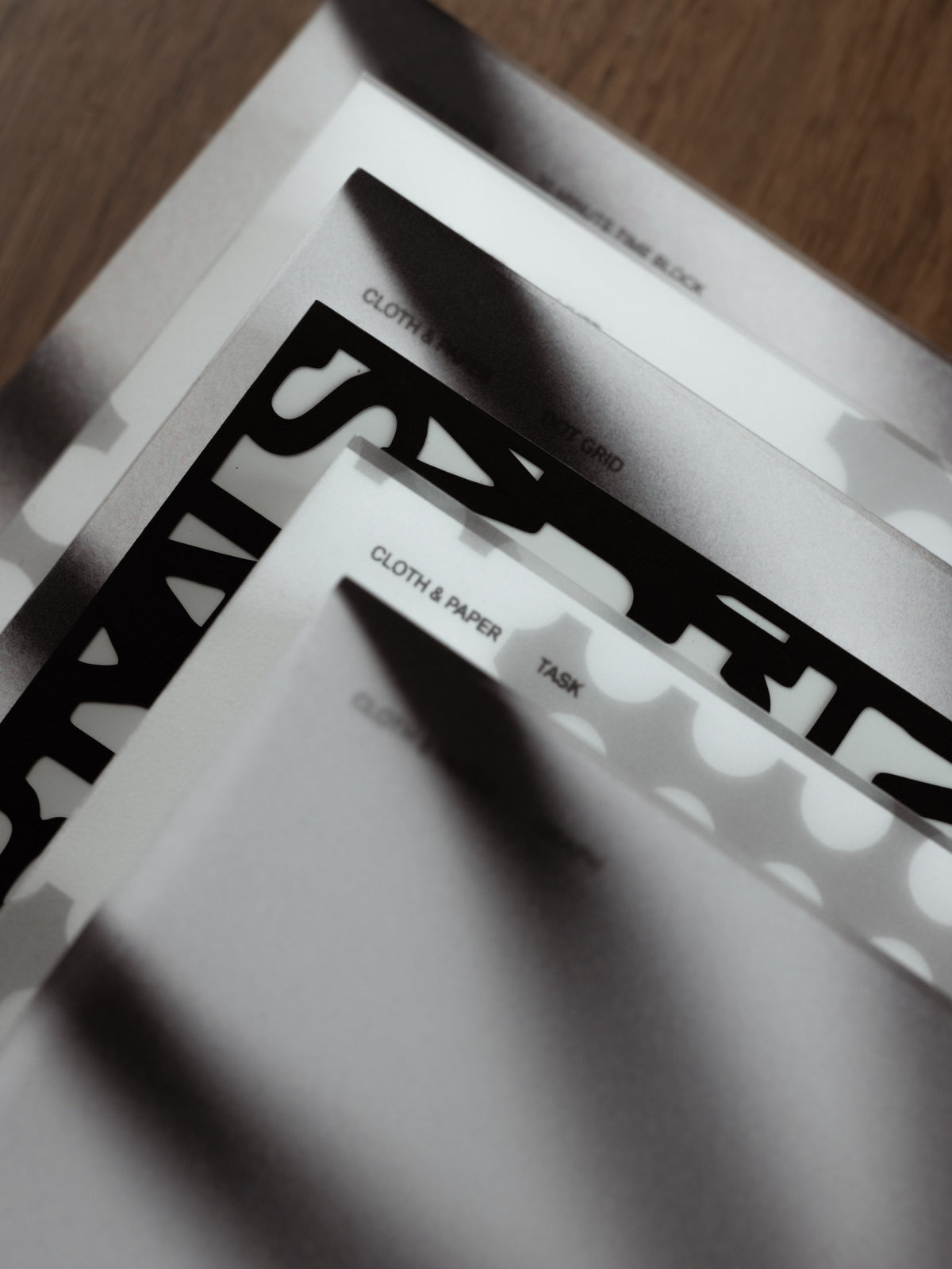 Perfect Bound Notebook Cover Set in Blurred Line and Punched Holes, A5, cover shown on a perfect bound notebook