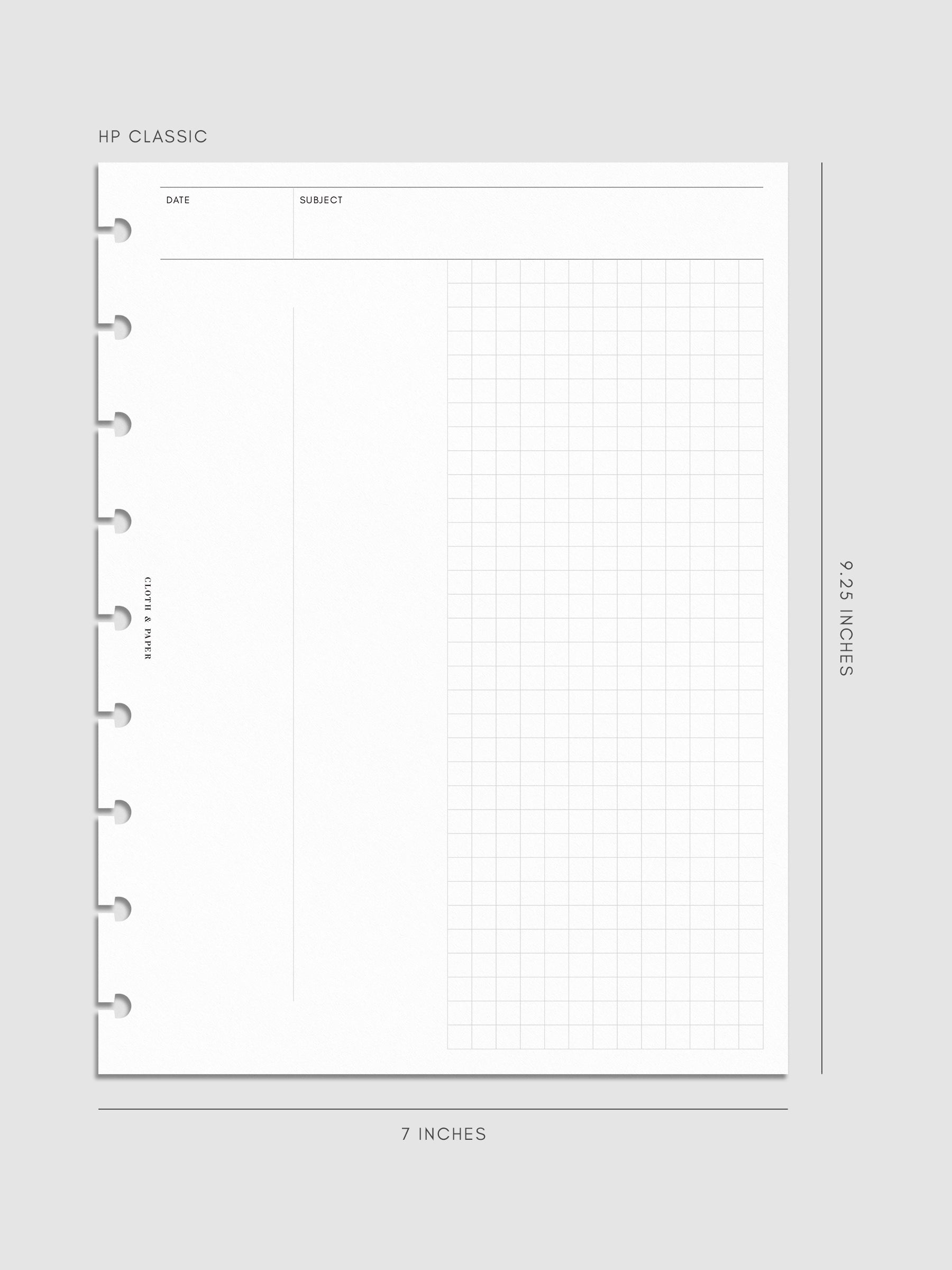 HP Classic Process Notes Insert mockup with versatile grid format.