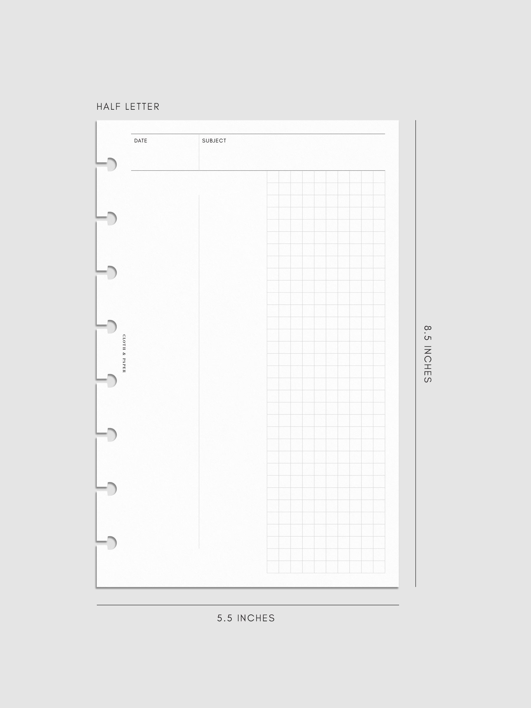Half Letter Process Notes Insert mockup with refined layout for intentional planning.