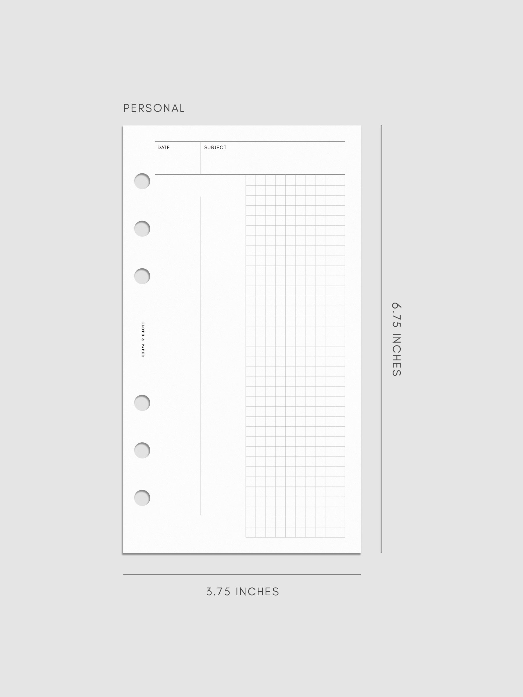 Personal size Process Notes Insert mockup with subject and date header layout.