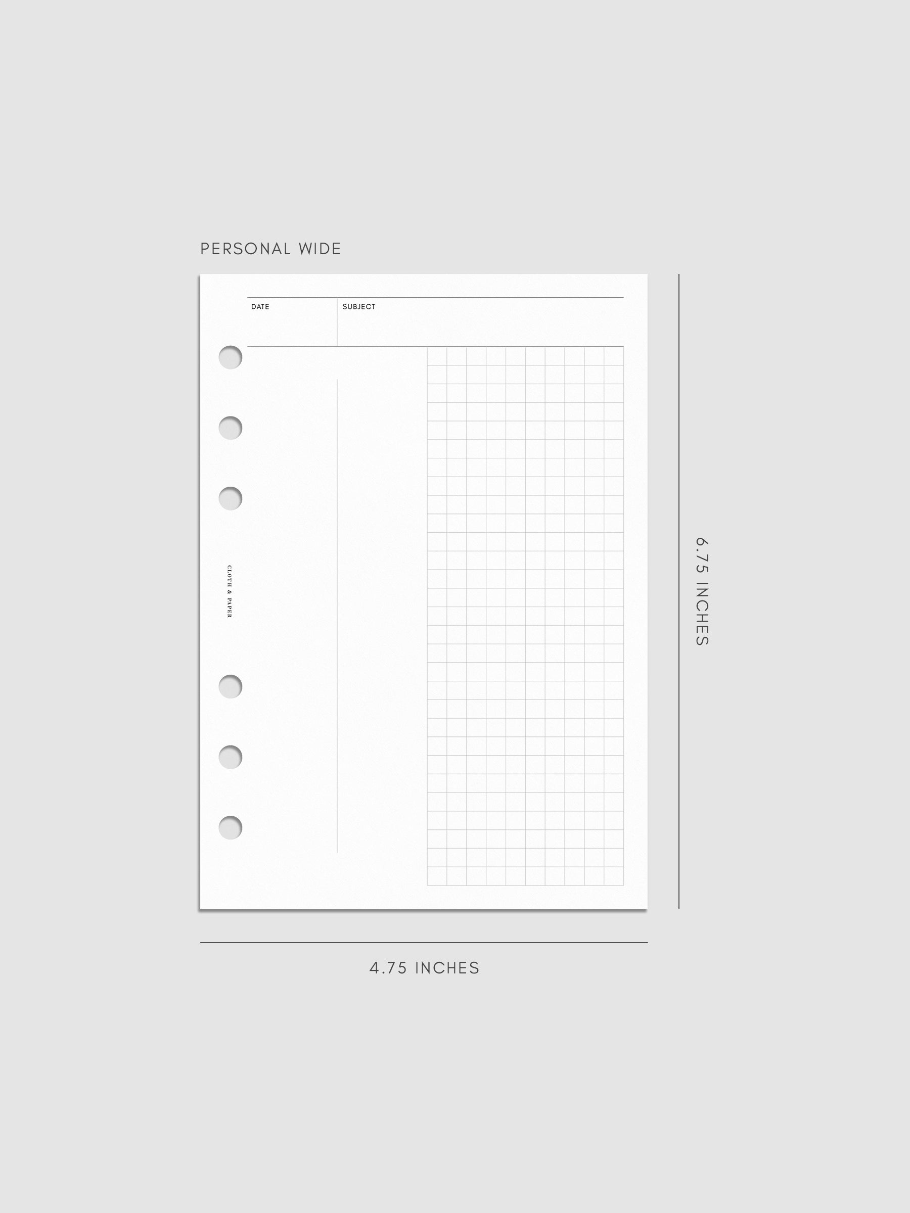Personal Wide Process Notes Insert mockup showcasing flexible grid pages.