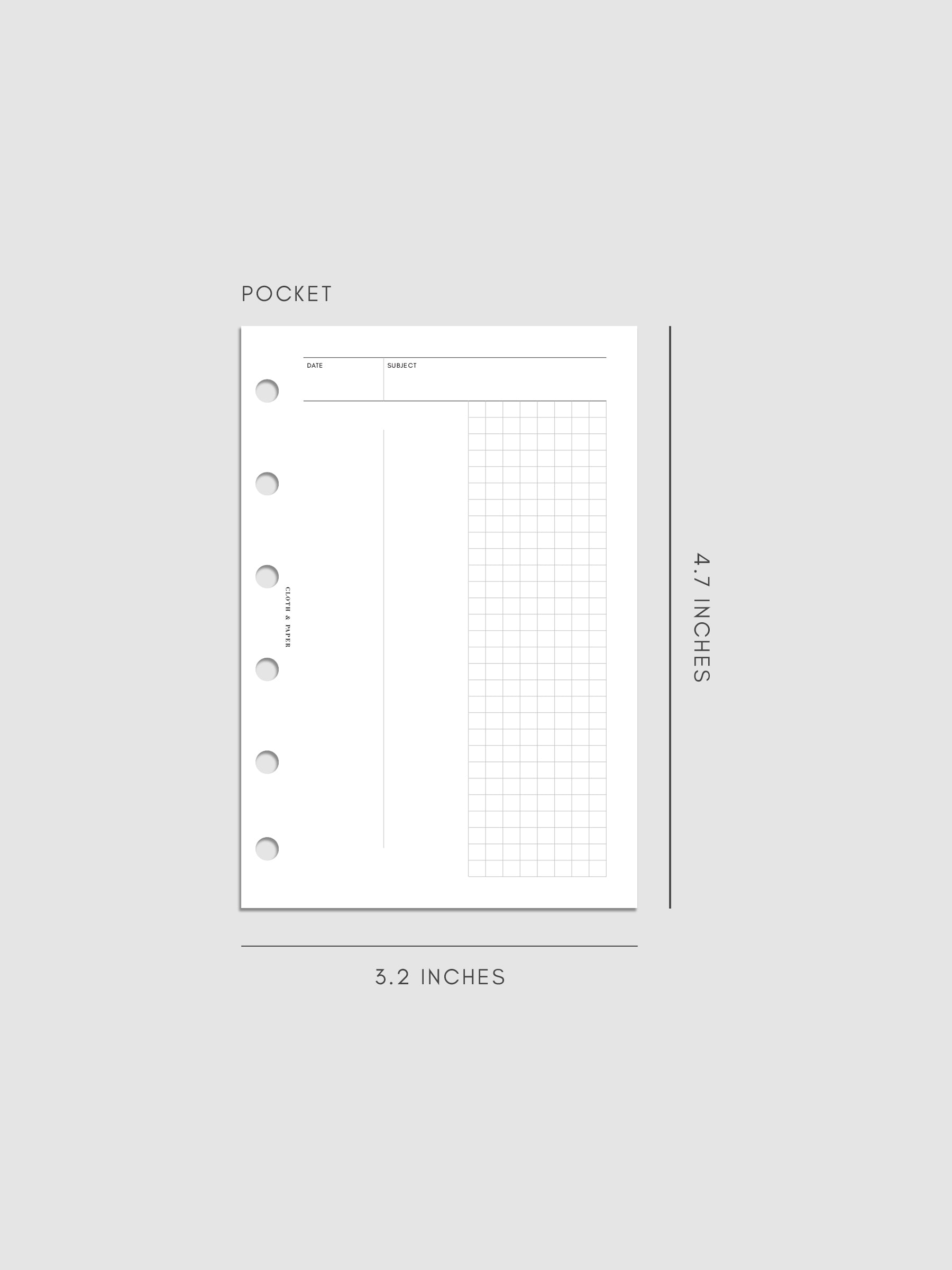 Pocket size Process Notes Insert mockup with grid layout and date headers.
