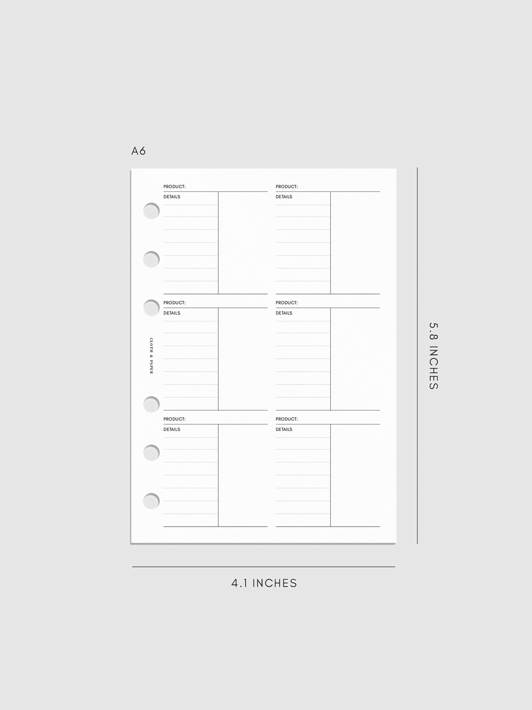 Digital mockup of inserts in A6 sizing.