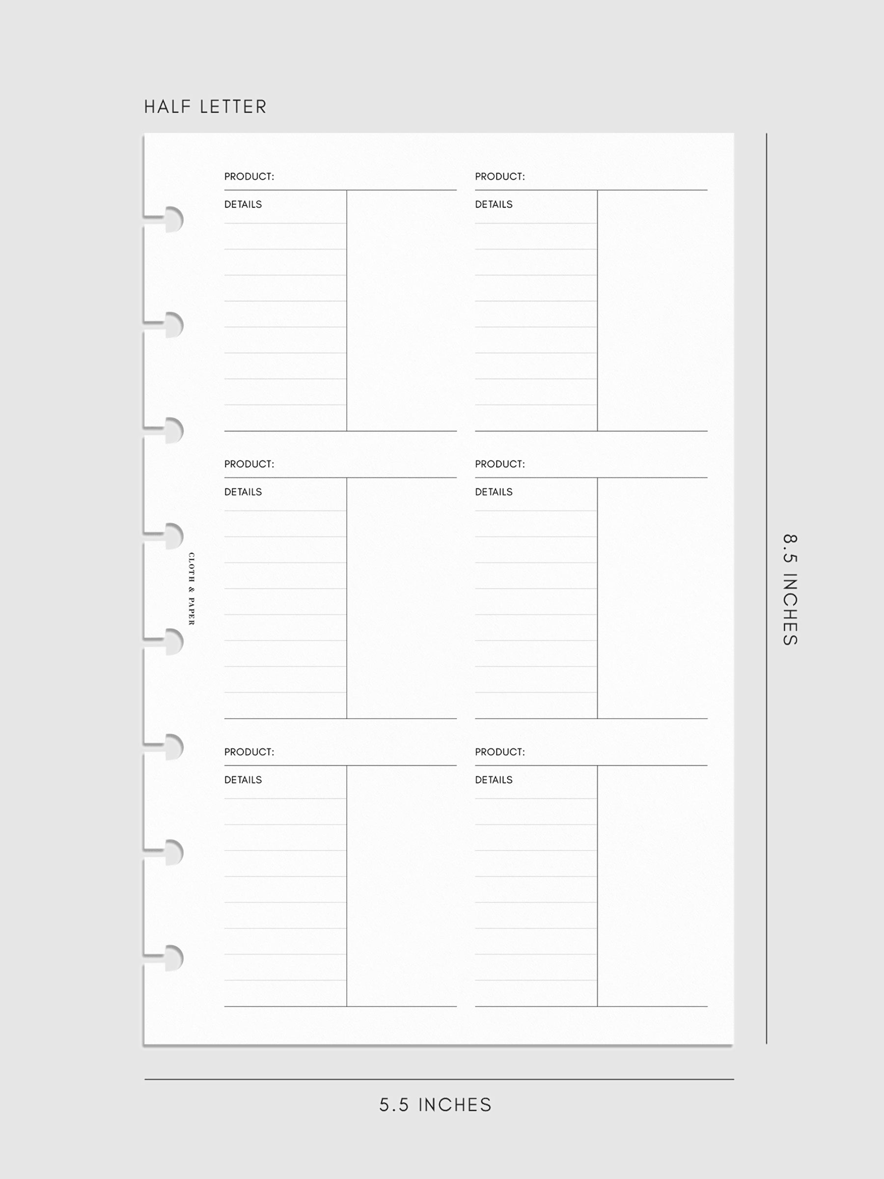 Digital mockup of inserts in Half Letter sizing.