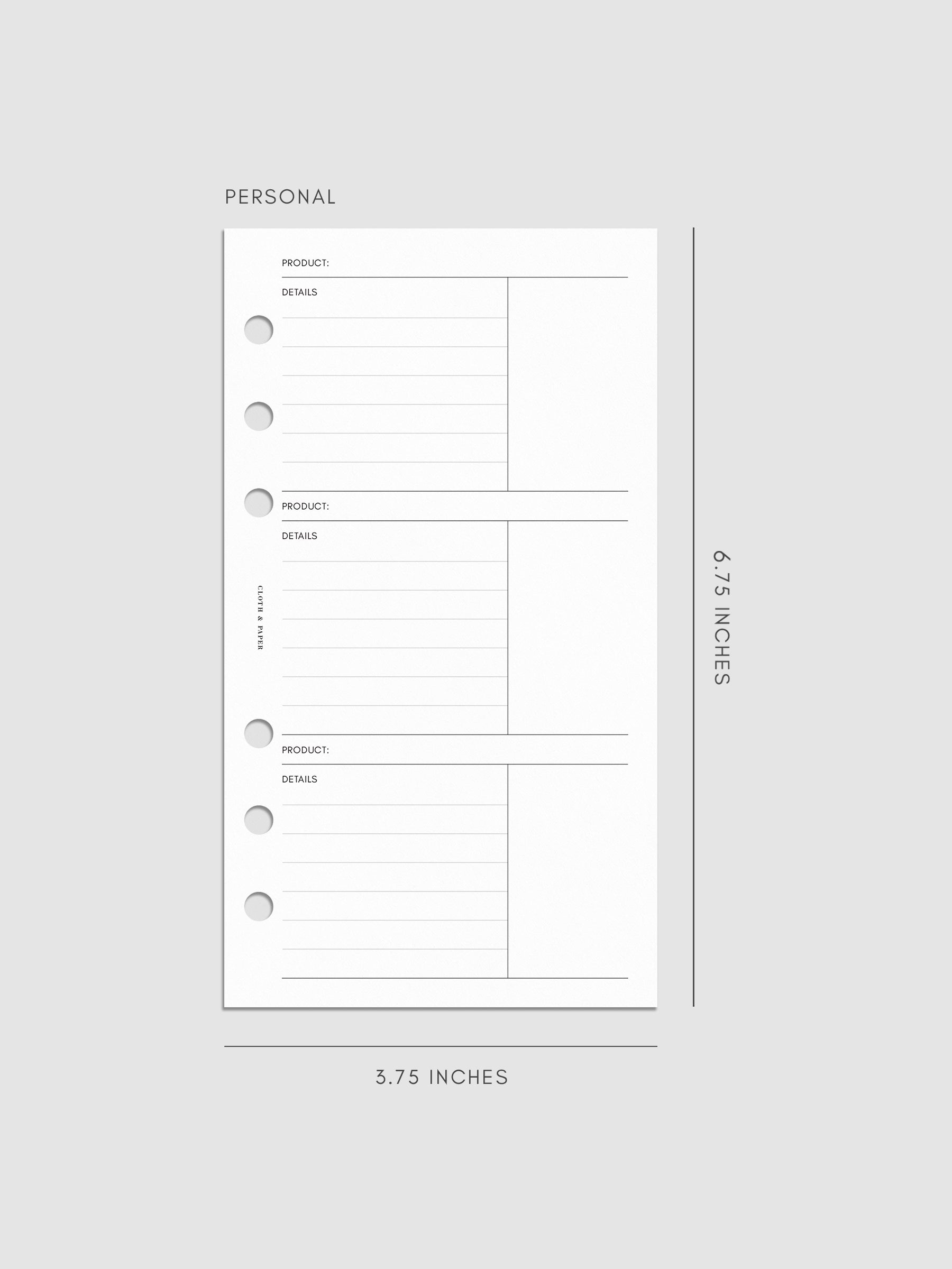 Digital mockup of inserts in Personal sizing.