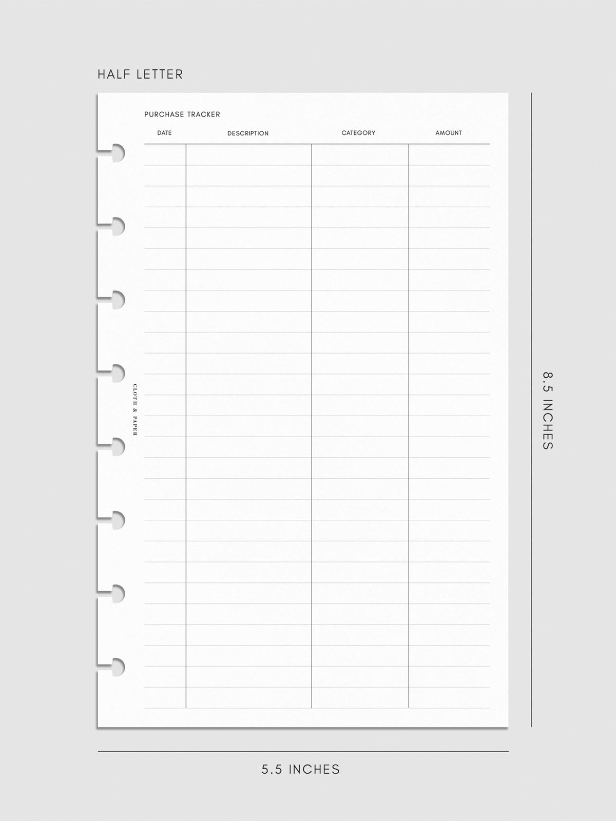 Purchase Tracker Planner Inserts | Cloth & Paper