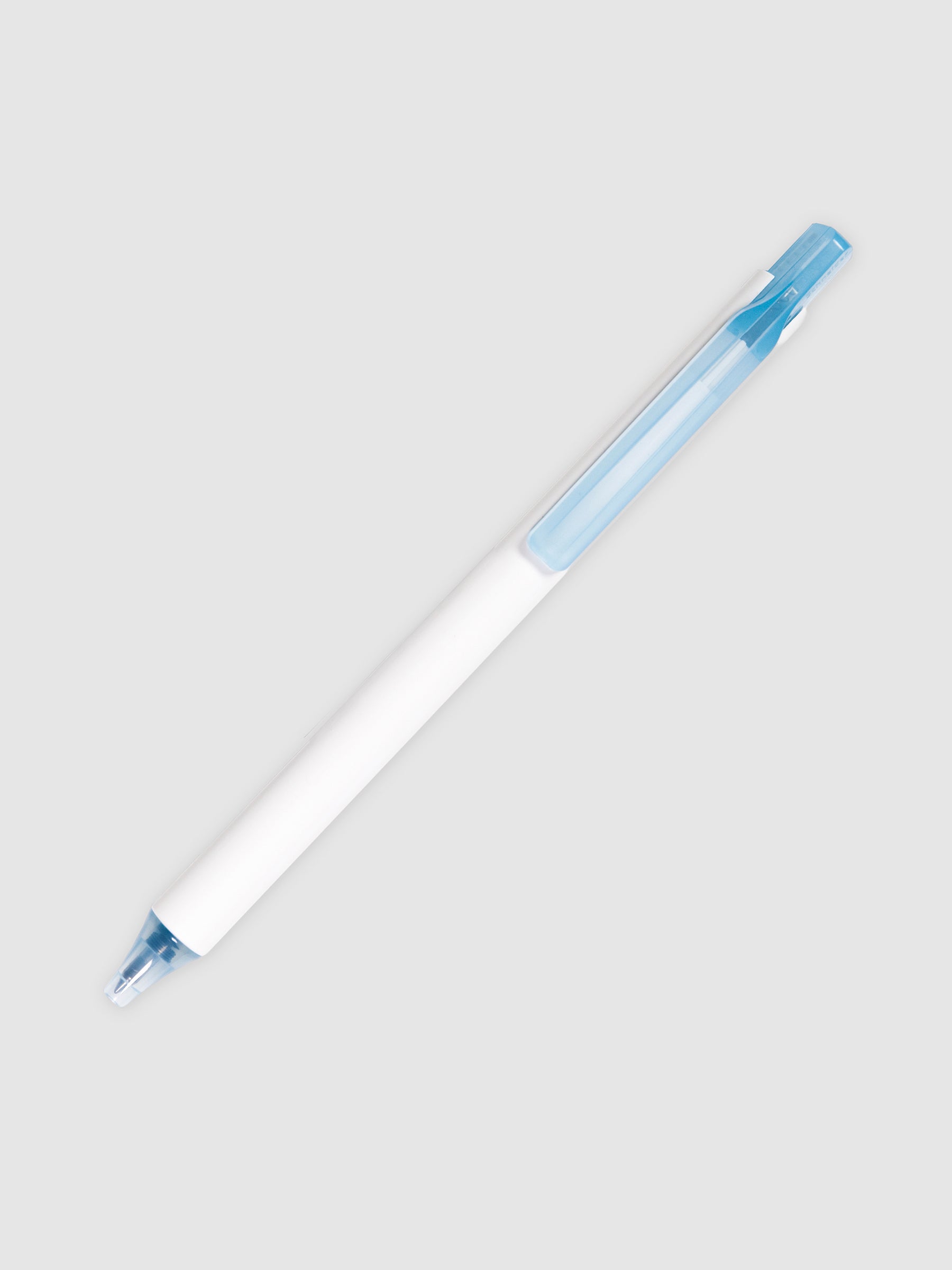 Always a Fave Pen, Light Blue, Cloth and Paper. Pen turned to the right against a neutral background.