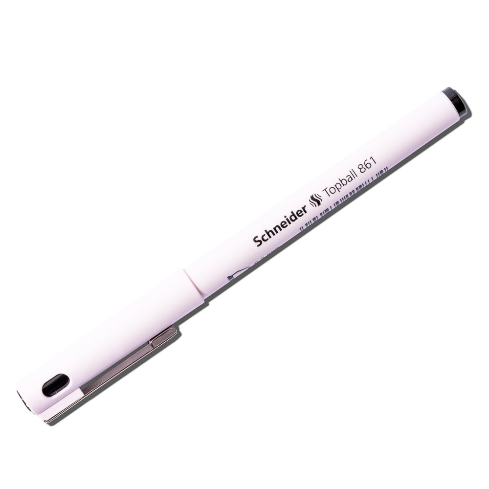 Schneider Topball Gel Pen, Black, Cloth and Paper. Pen displayed on a white background.