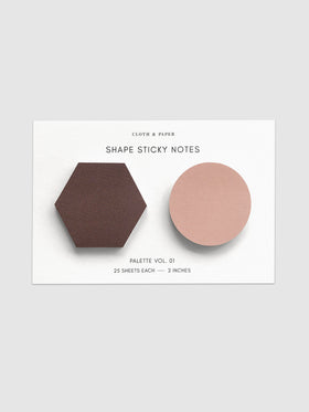 Shape Sticky Note Set, Bordeaux and Demure, Cloth and Paper. Sticky notes against a neutral background.