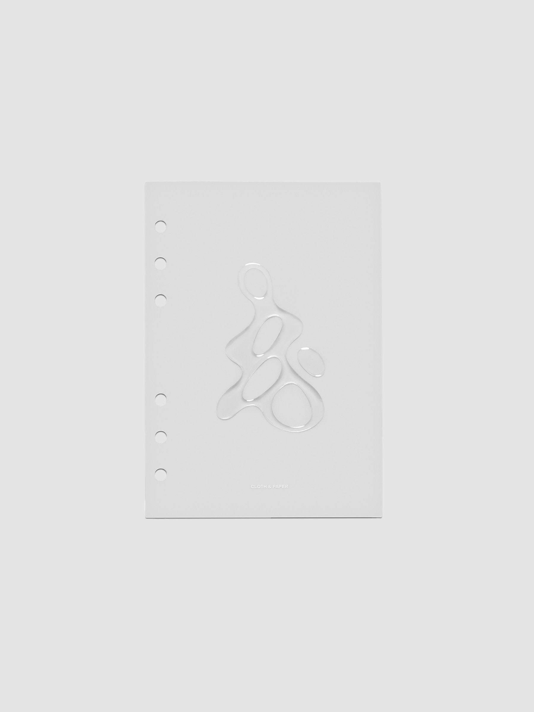 Light grey, semi-transparent, and glossy plastic planner dashboard with organic raised shape design in size Personal Wide on a neutral background.