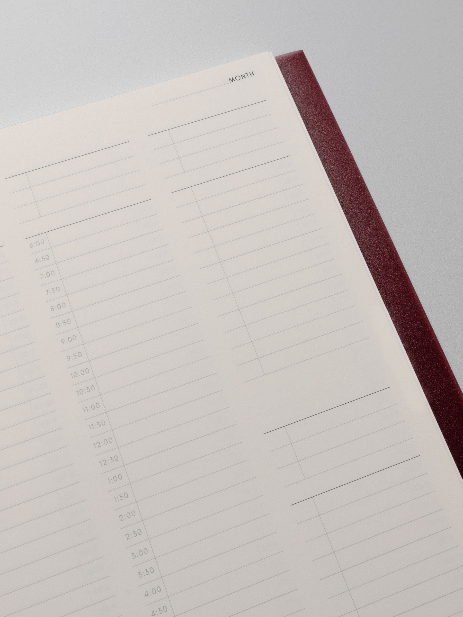 Perfect Bound Notebook in size HP Classic with 30 Minute Time Block pages shown close up to display the open task list section.
