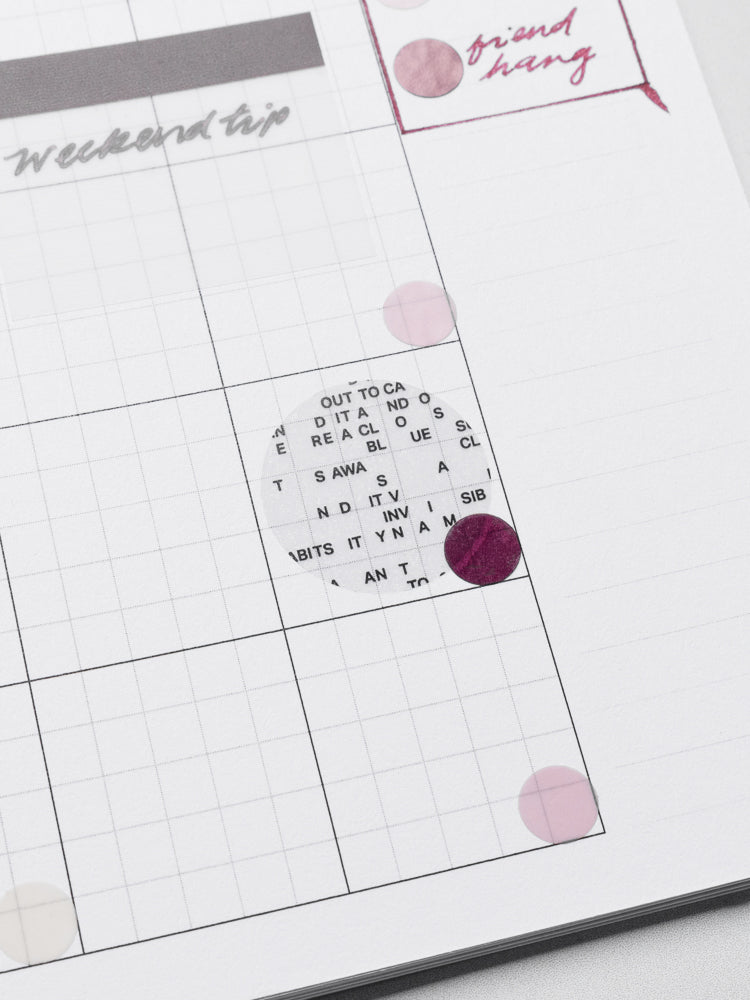 Planner spread showing use of one large Dot Stickers | Letters.