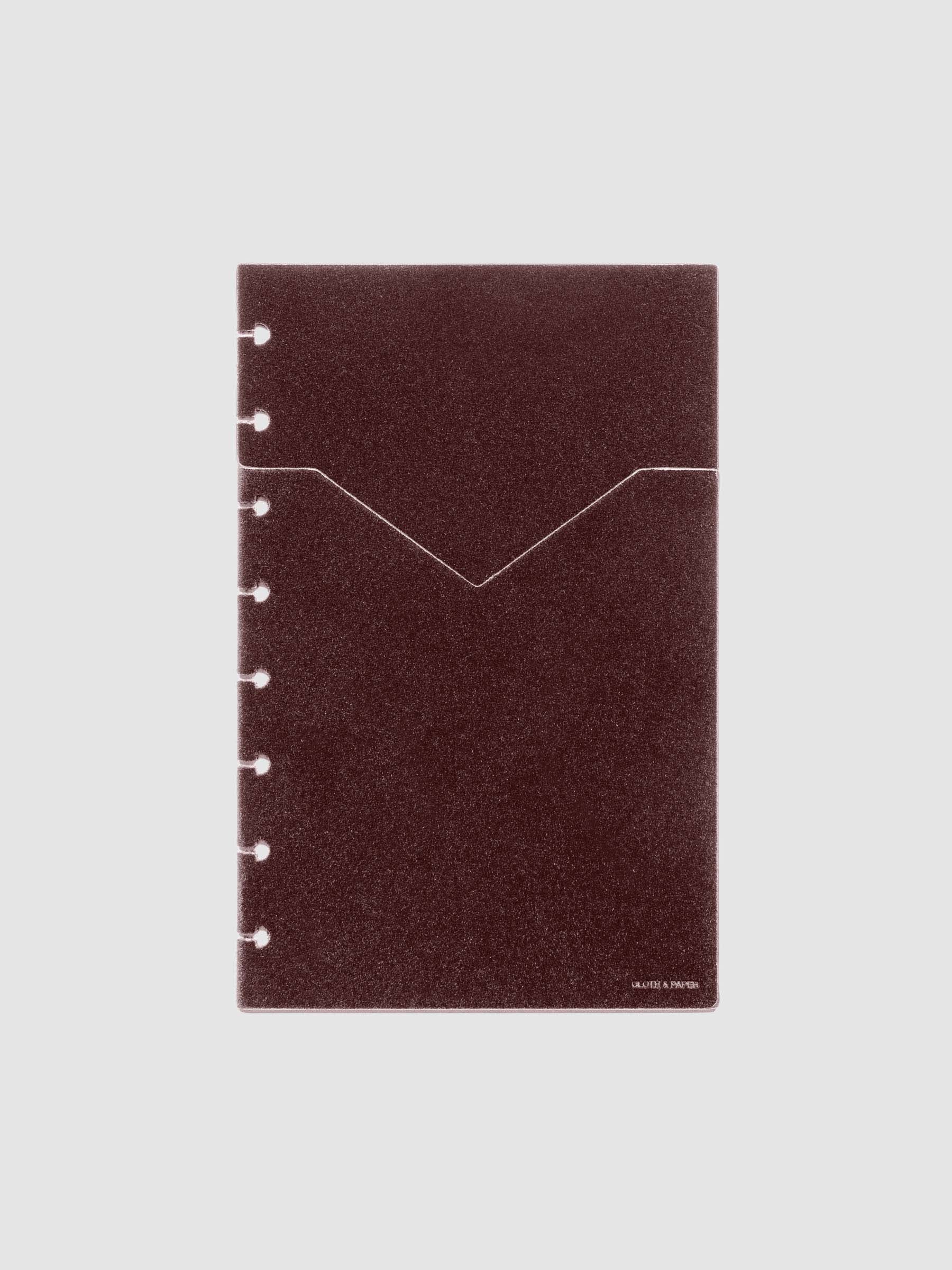 Velvet Pocket Folder in Bordeaux pre-punched for Half Letter planners.